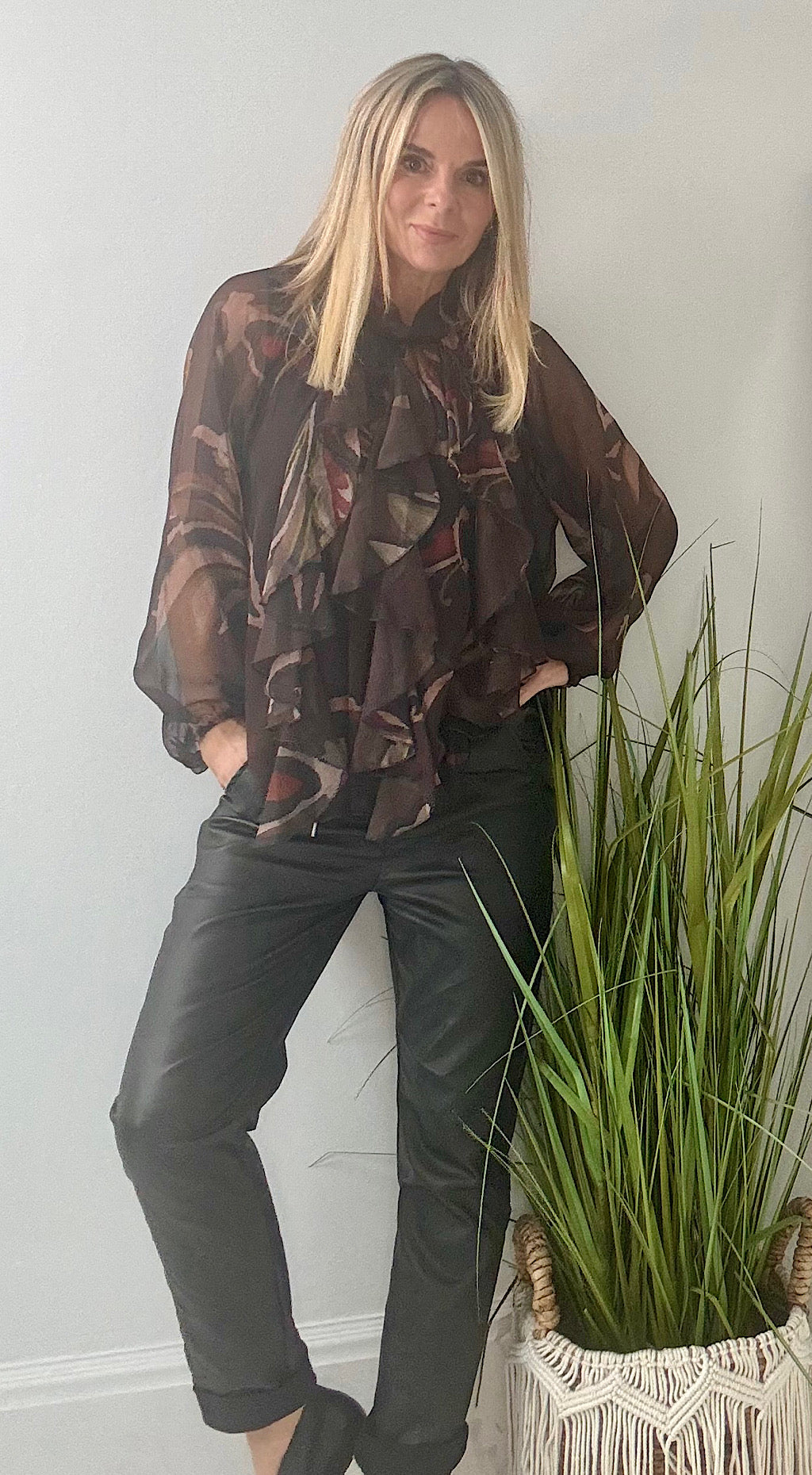 Chocolate Print Sheer Blouse