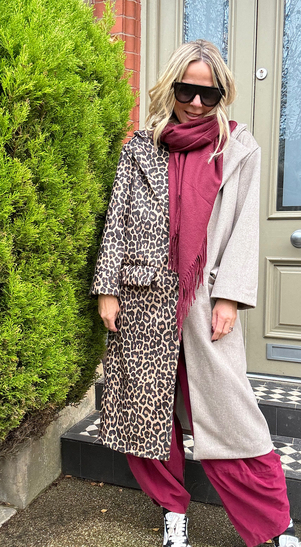 Leopard side duster coat