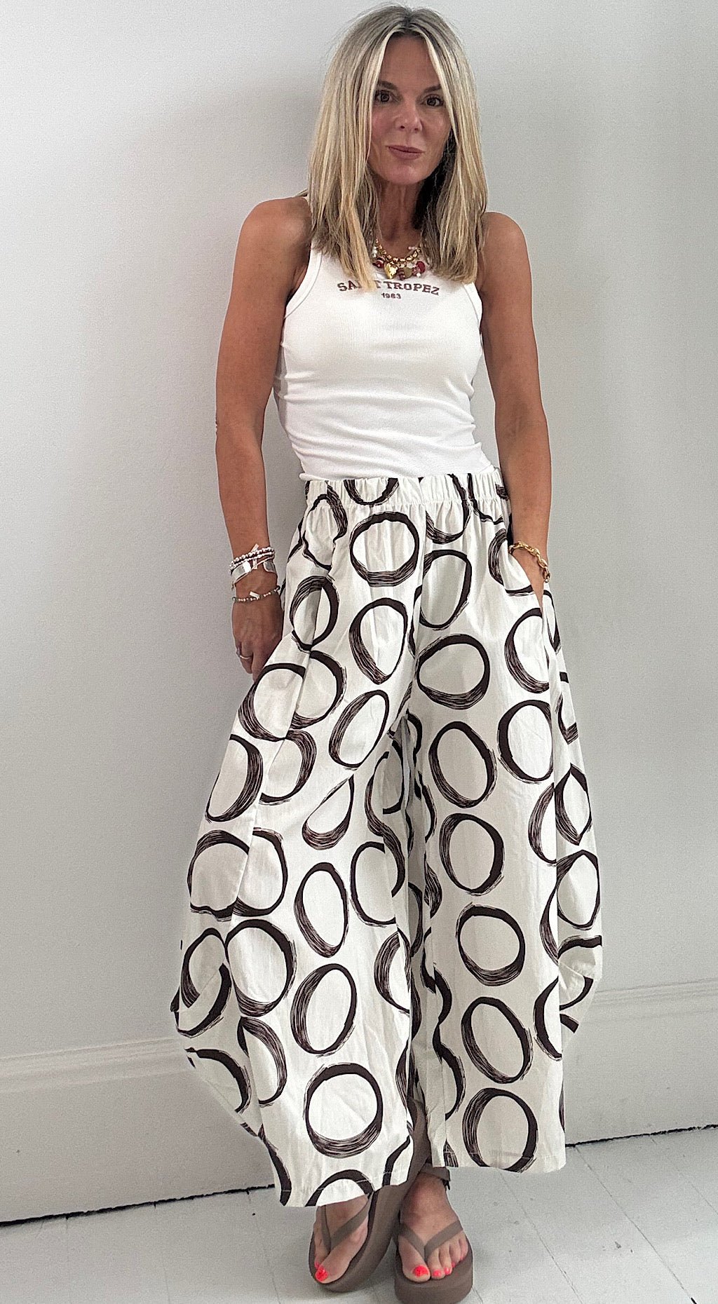 Circle cotton cocoon pant cream
