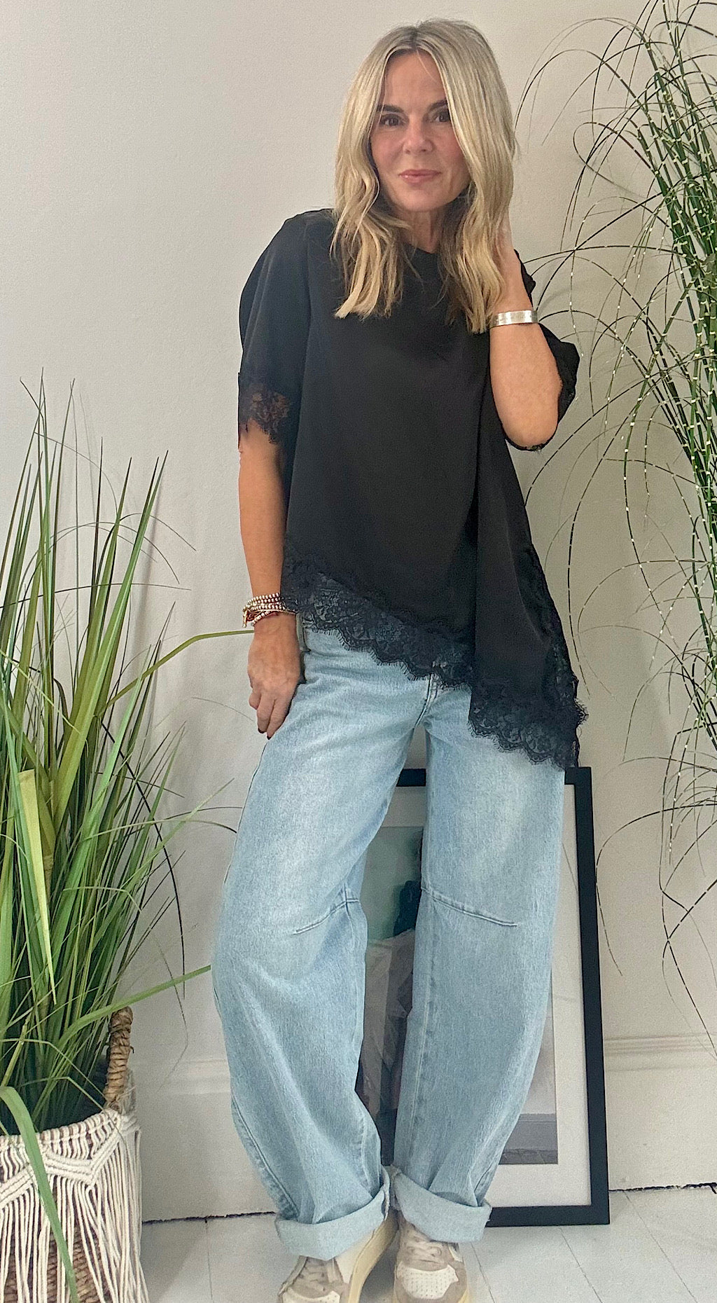 Asymmetric Silk Tee - black