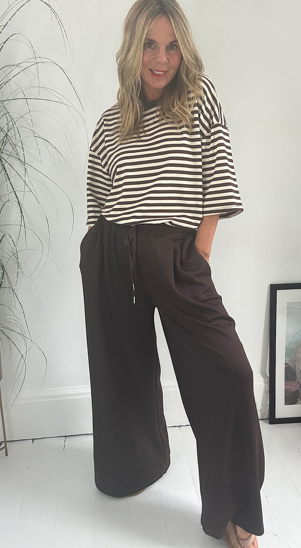 Wide Leg Sweat Pants Chocolate