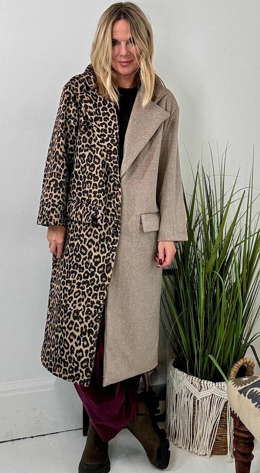 Leopard side duster coat