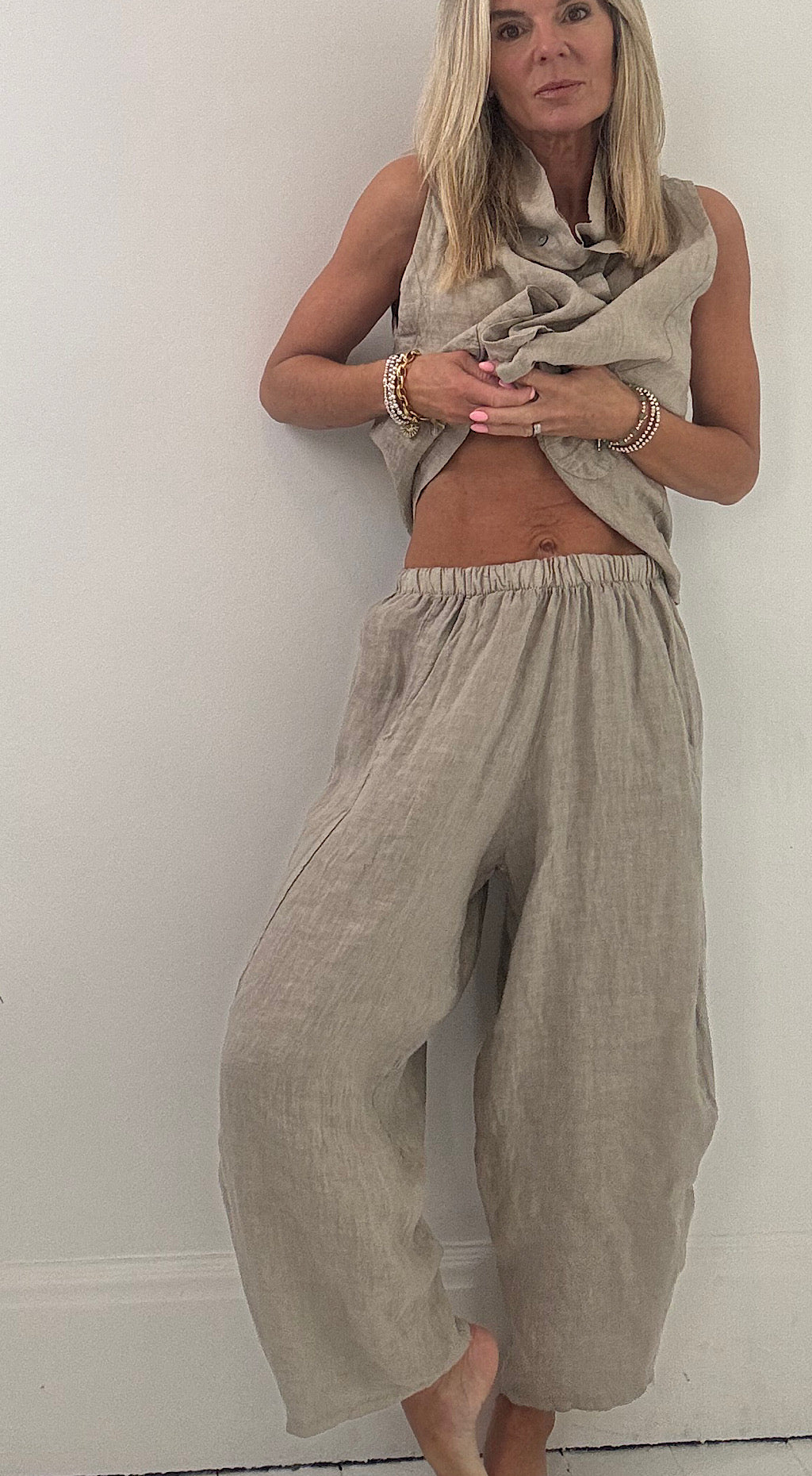 Linen cocoon pants stone