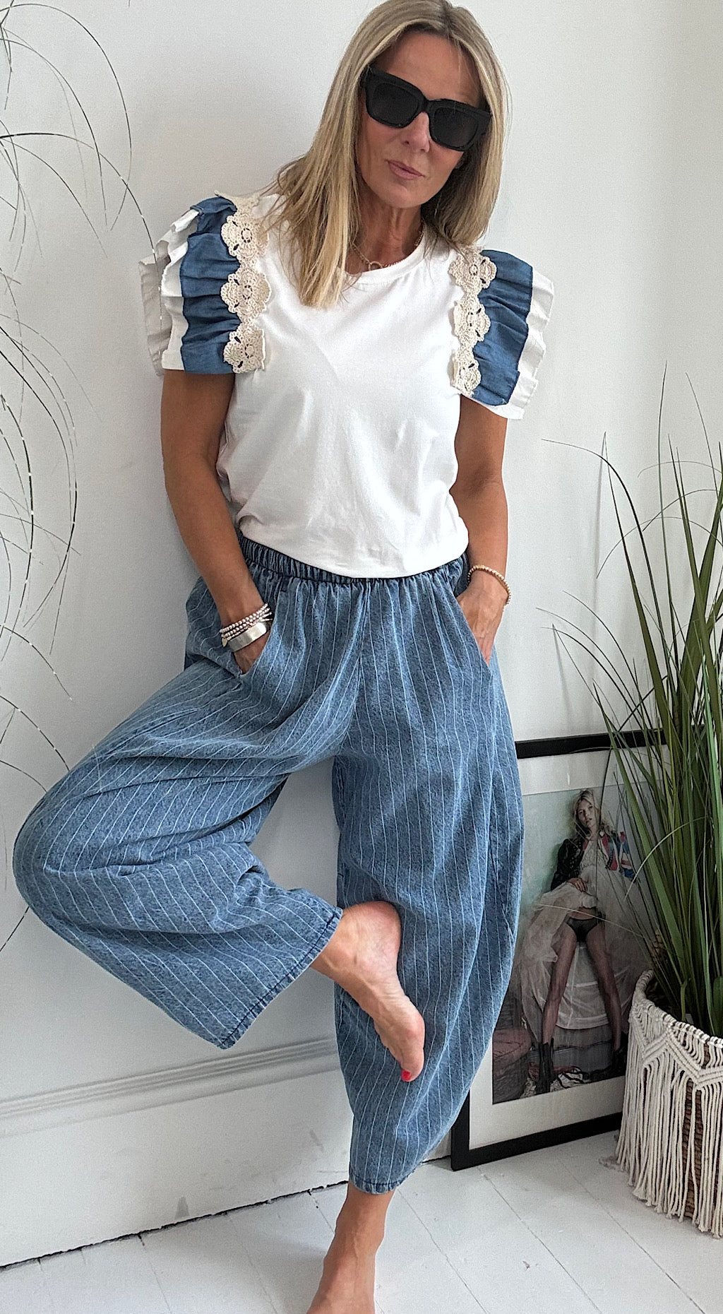 Striped Denim Cocoon Pant