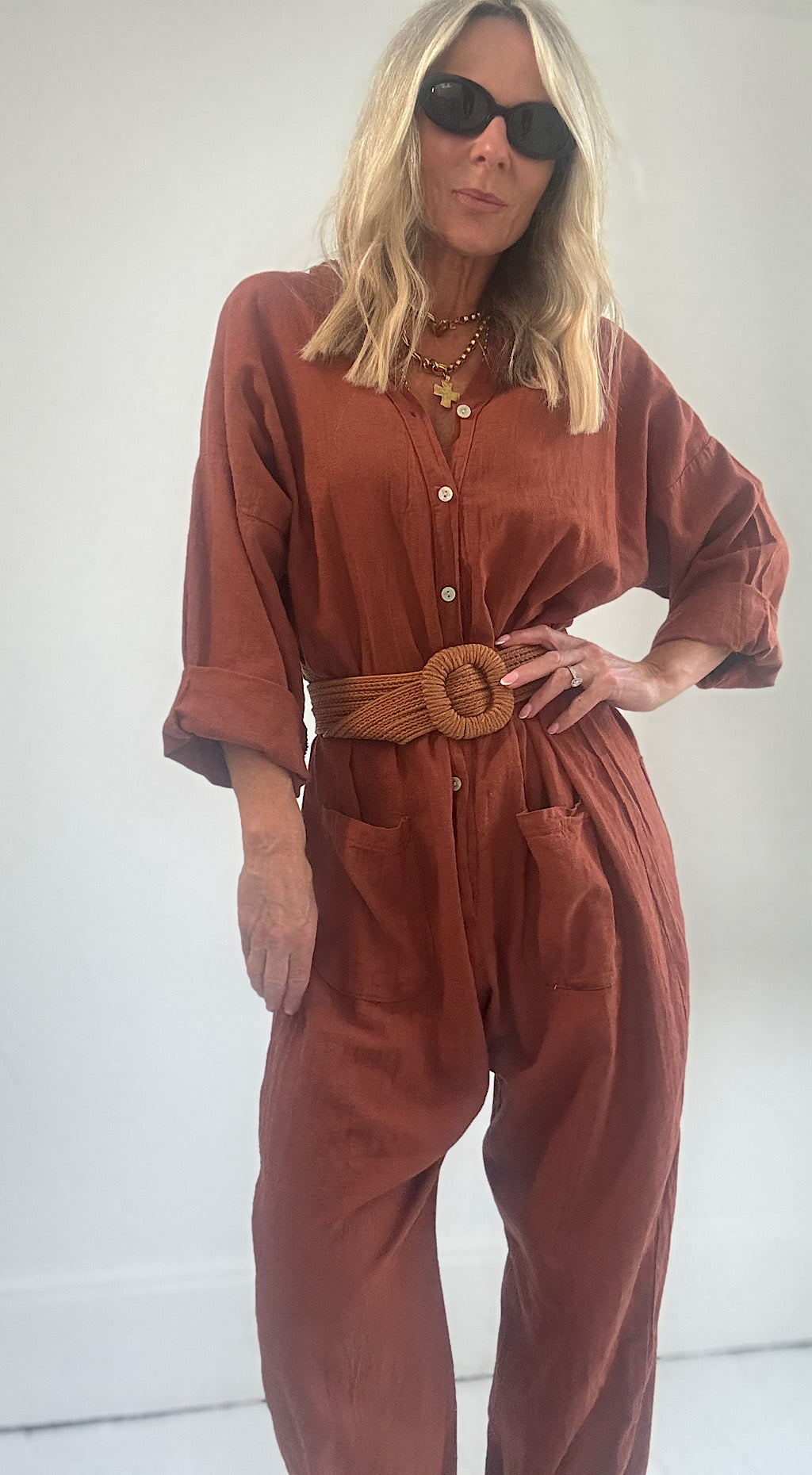 Linen boiler suit brick