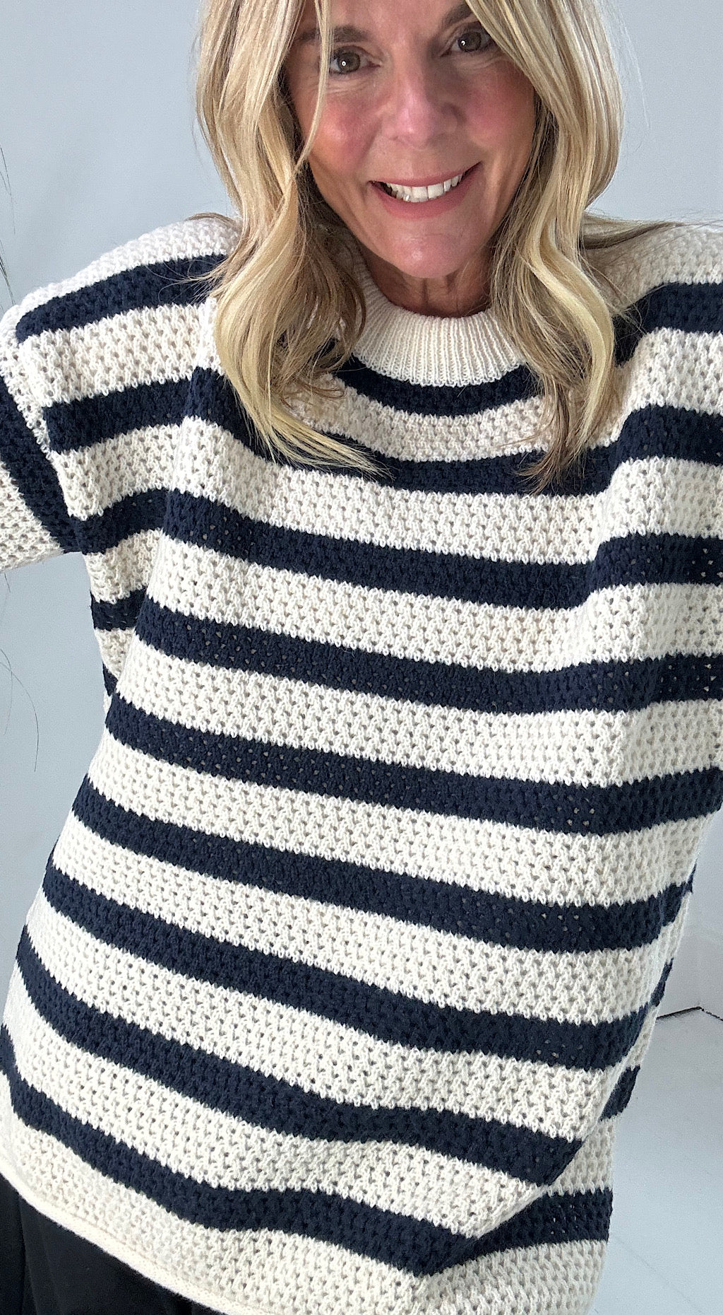 Waffle Striped Knit - navy/cream