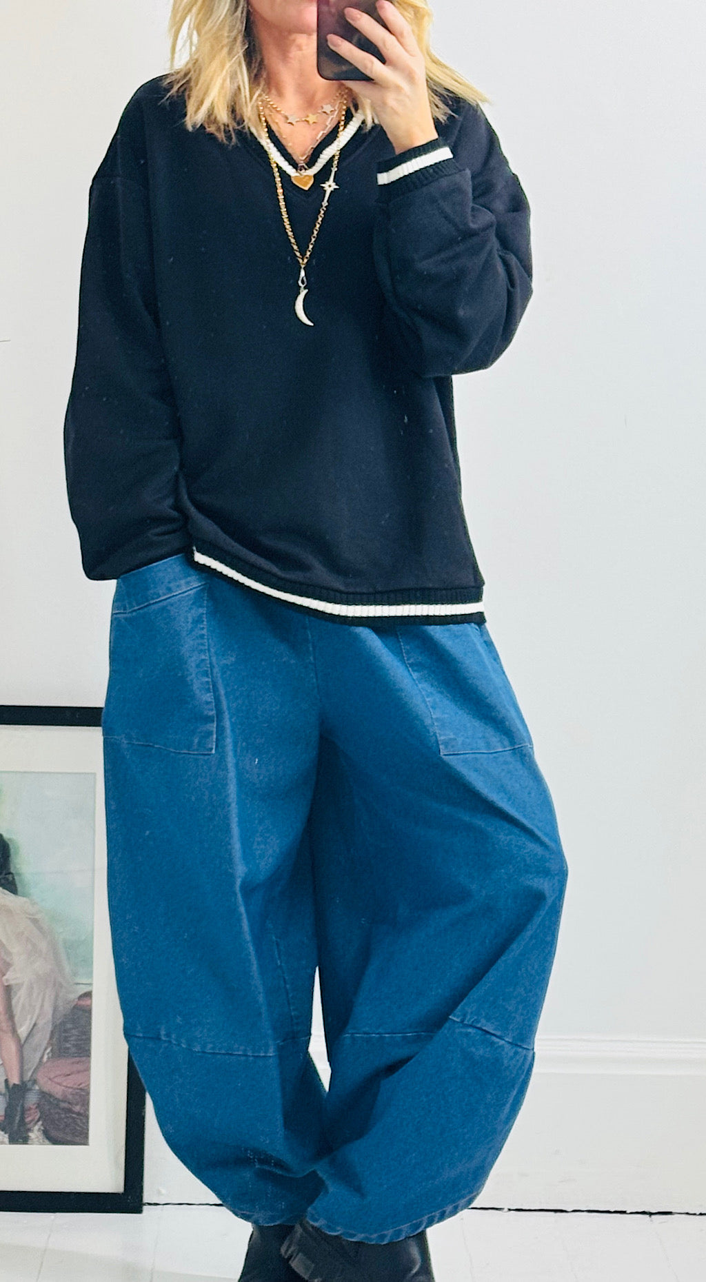 Pocket cocoon pant denim look