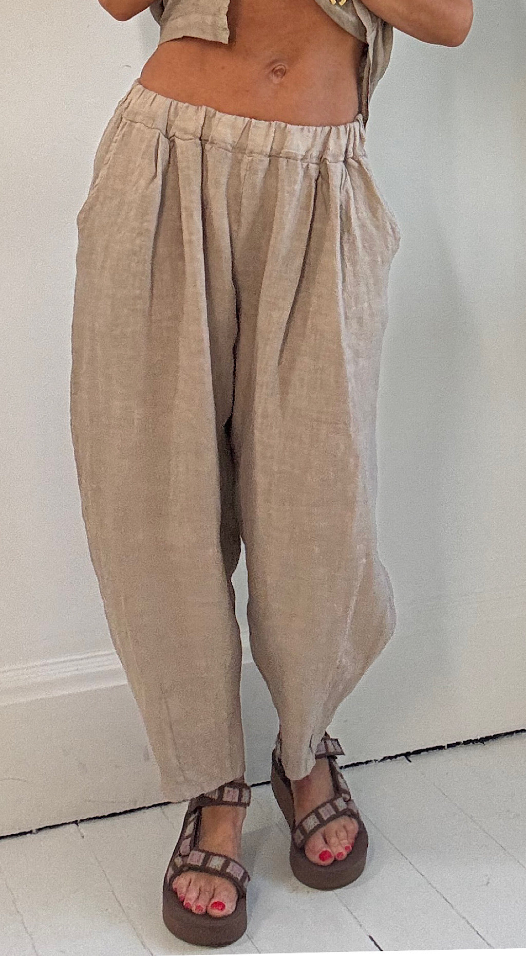 Linen cropped pant - mocha