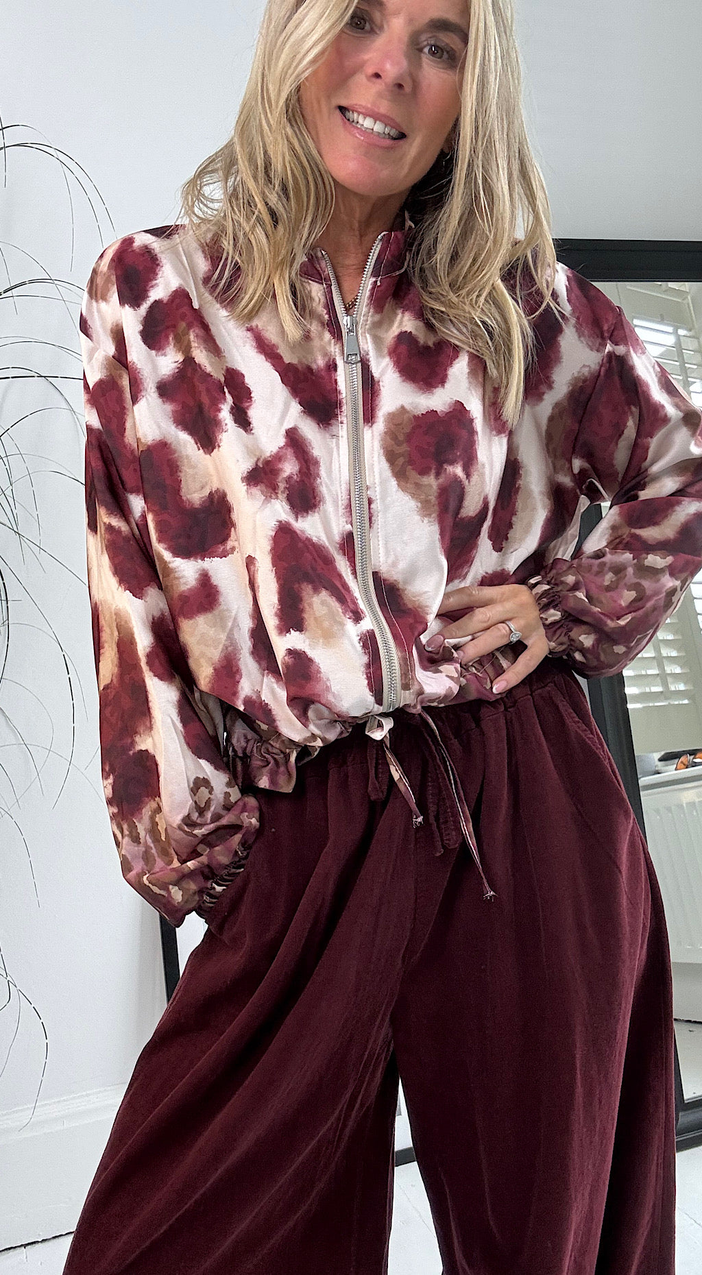Burgundy Mix Bomber Jacket