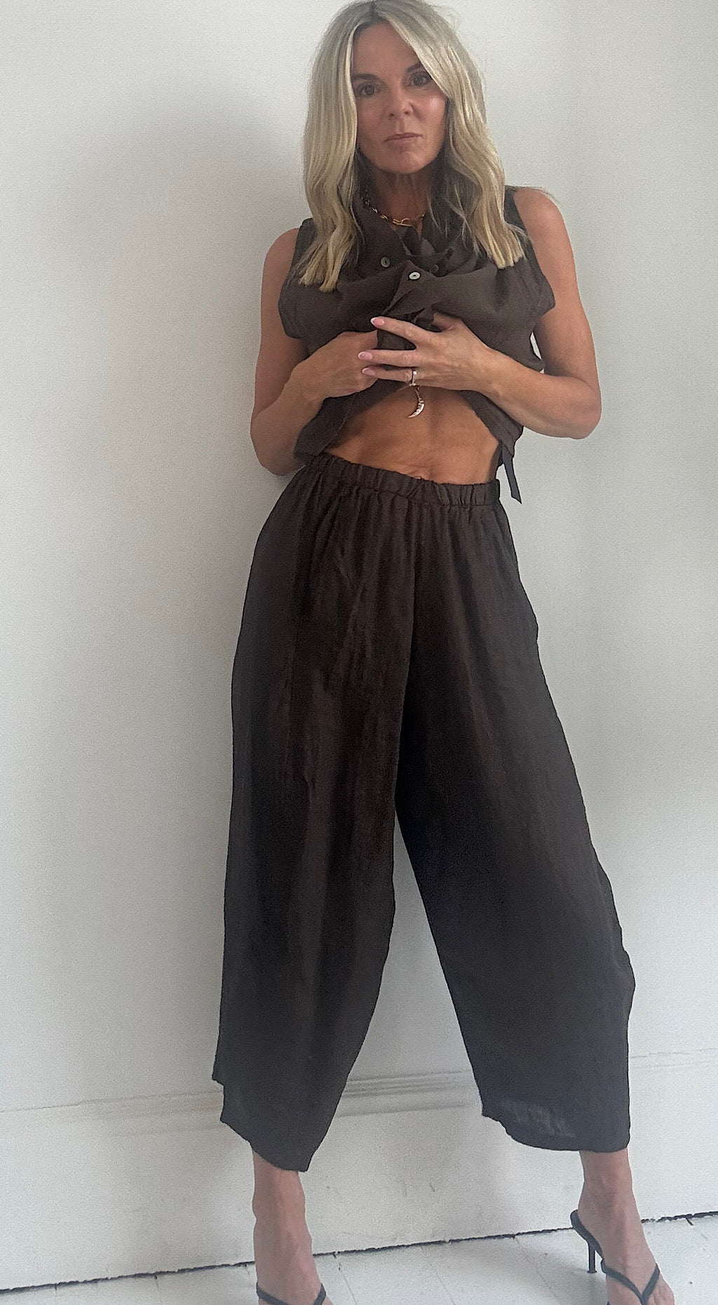 Linen cocoon pants chocolate