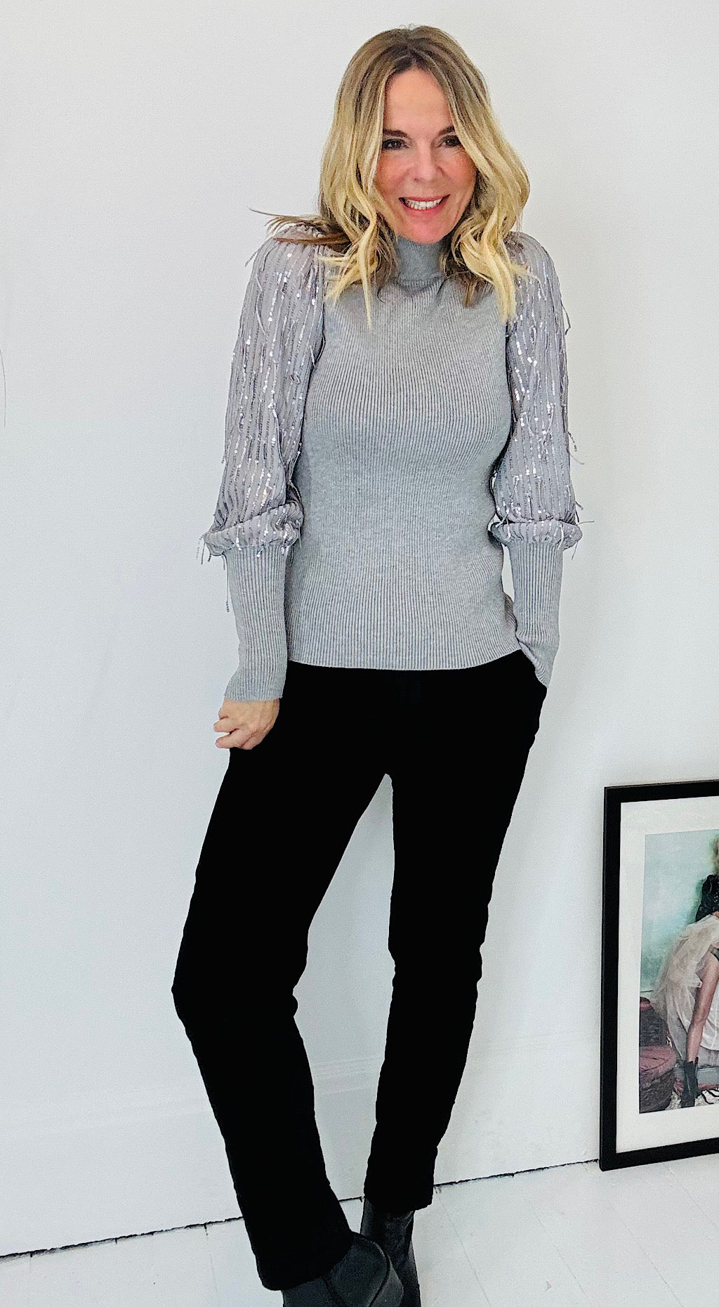 Sparkle sleeve knit grey