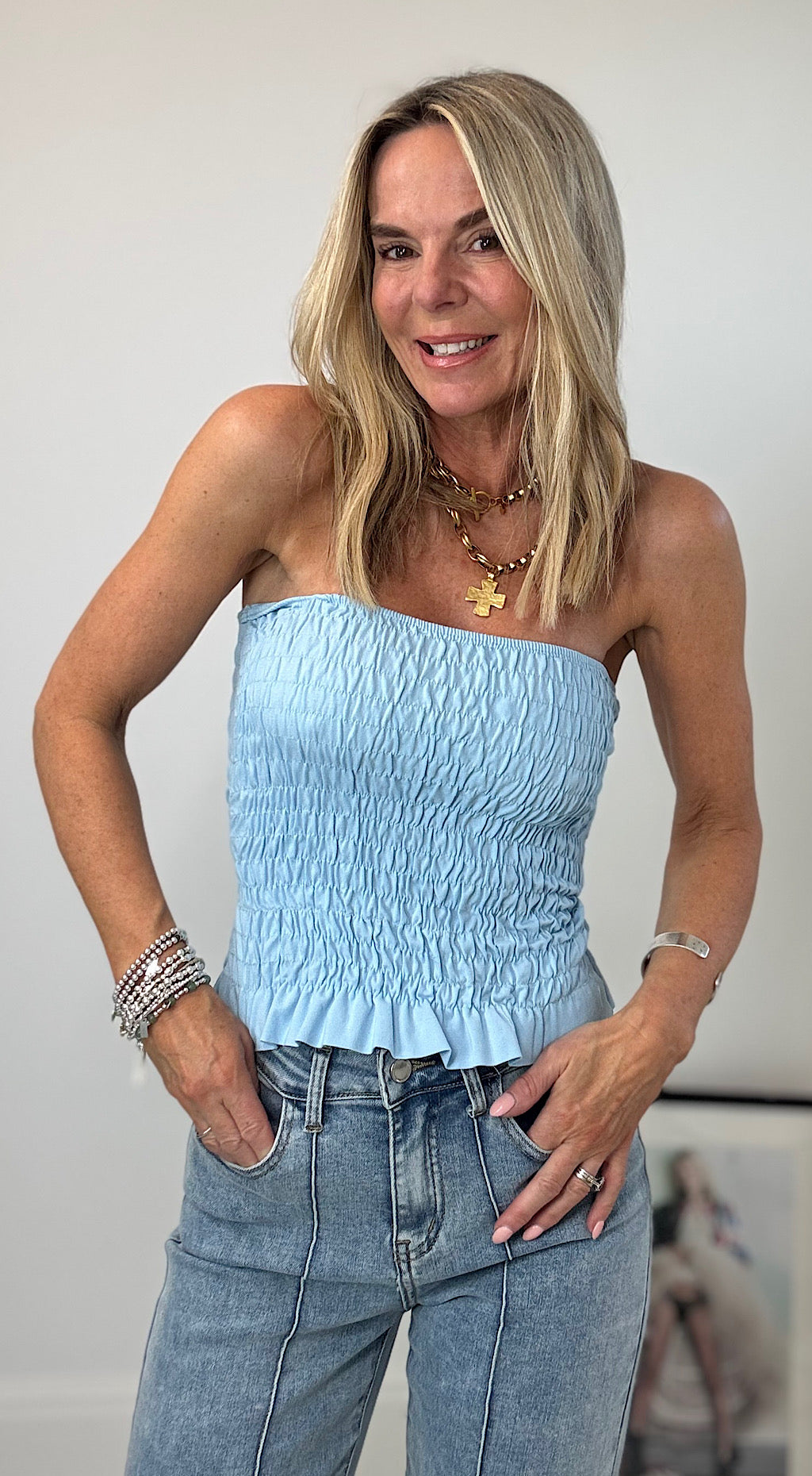 Handy boob tube sky blue