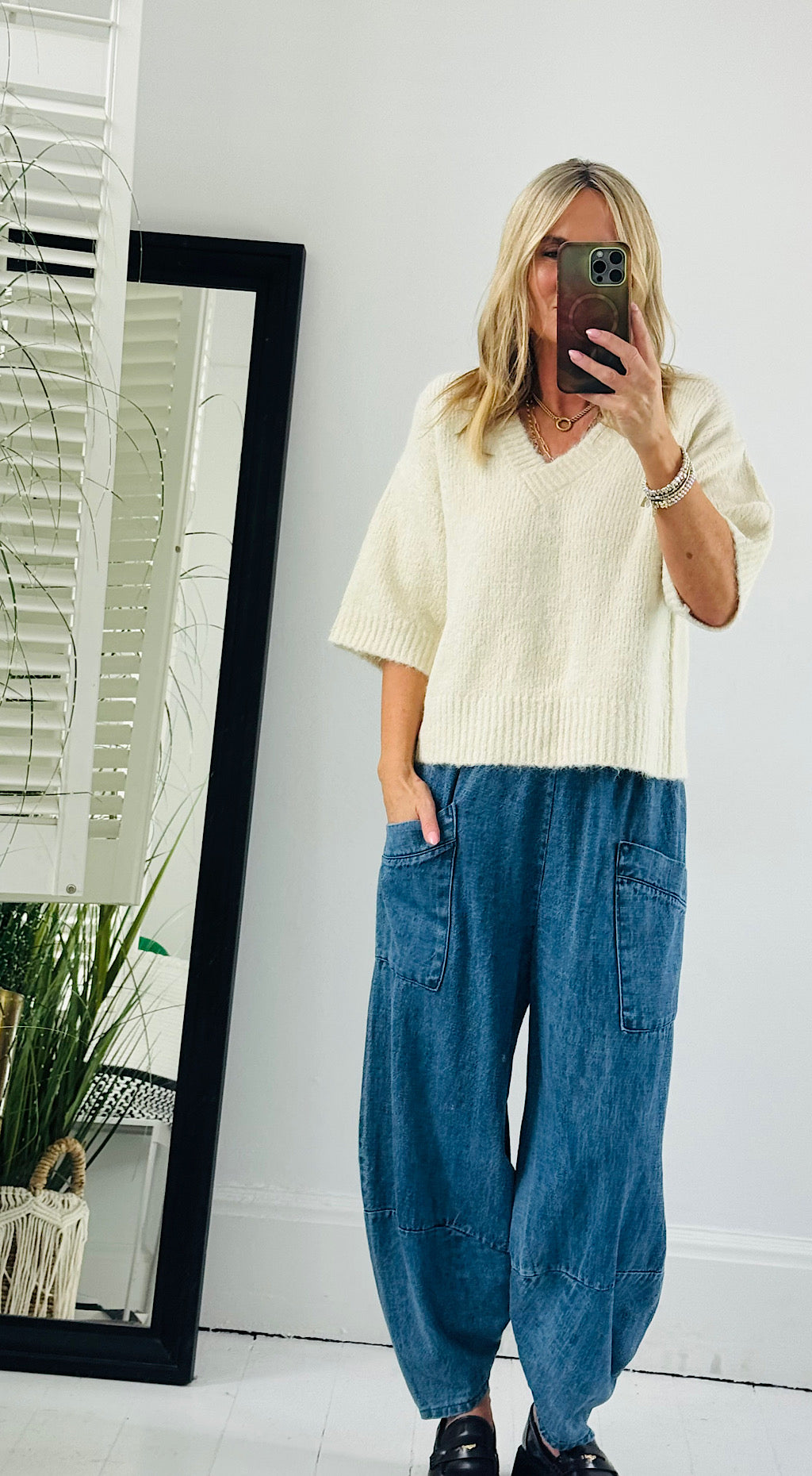 Danish Crop Sleeve Knit Cream
