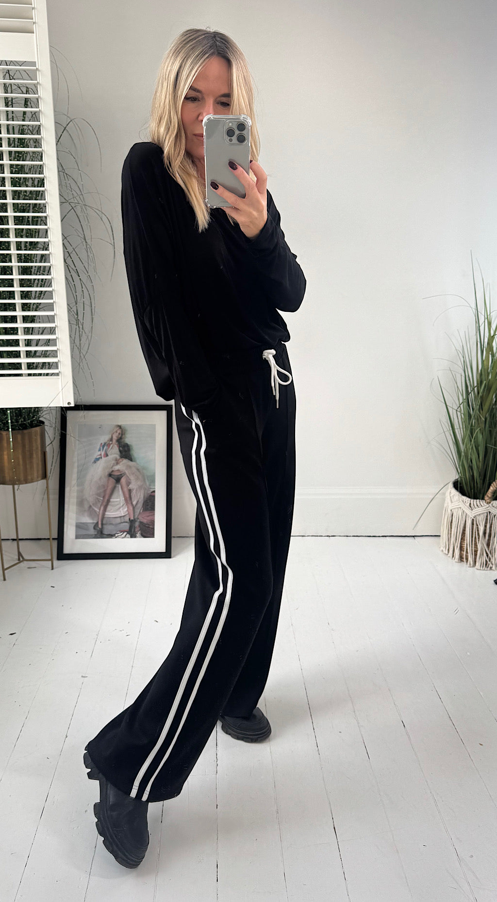Side stripe palazzo track pant
