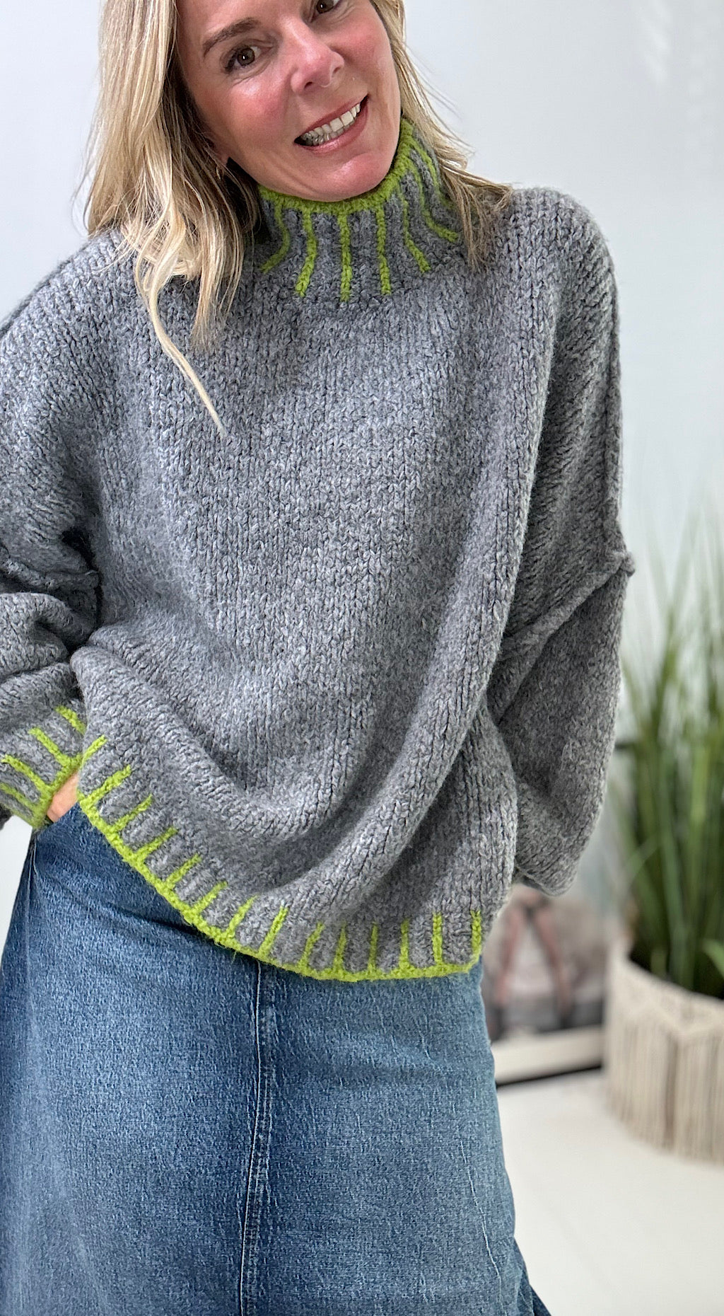 Blanket Stitch Knit - grey