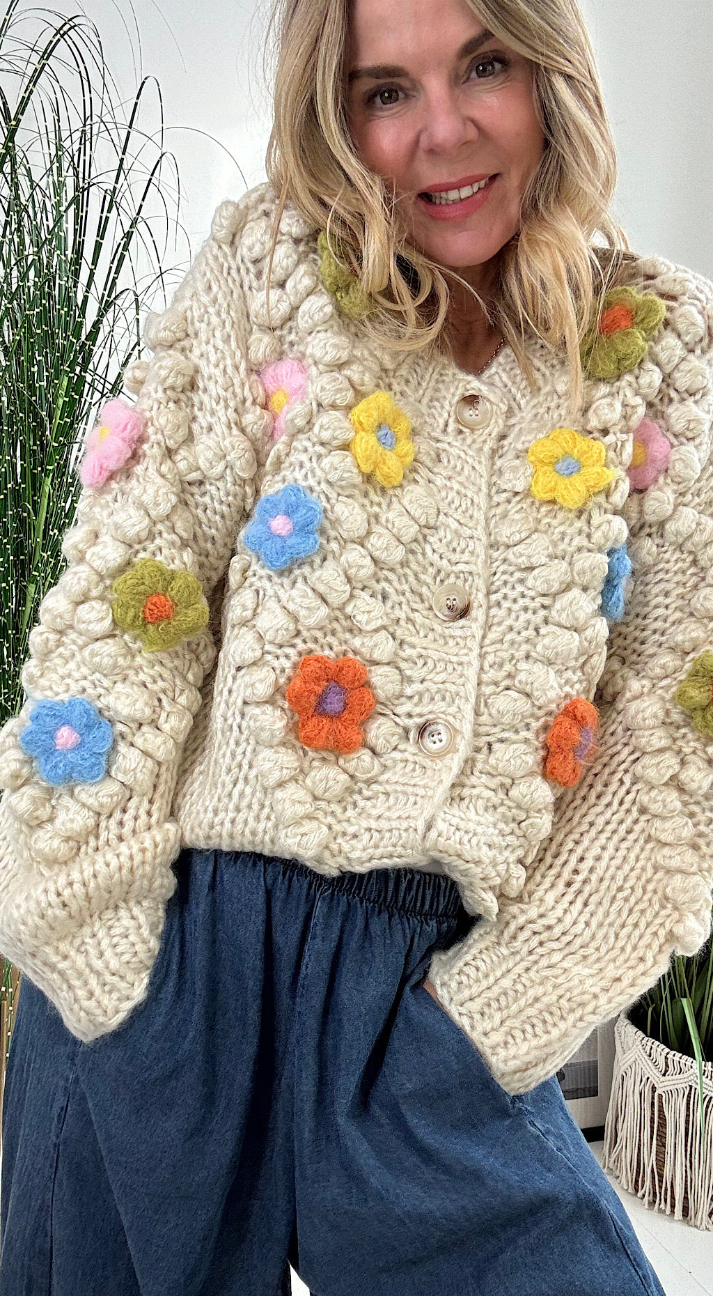 Hand knitted flower cardigan