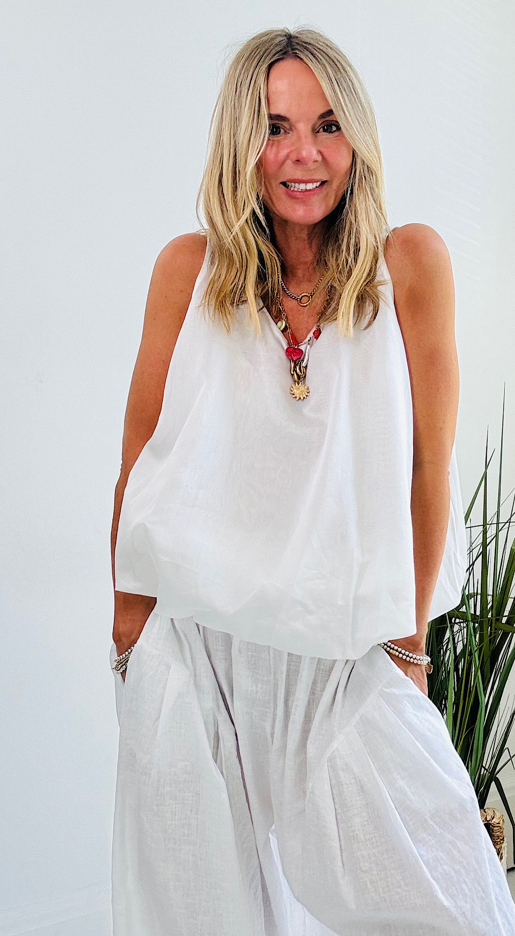 Puff Ball Vest Top - warm white