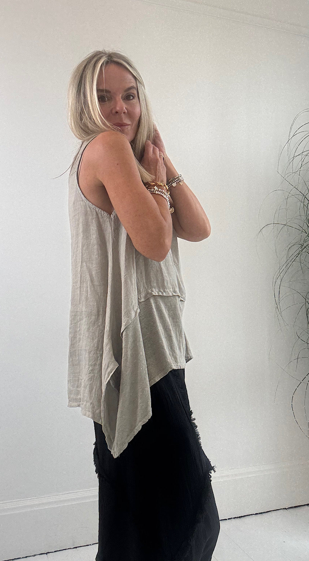 Long drape linen top mocha