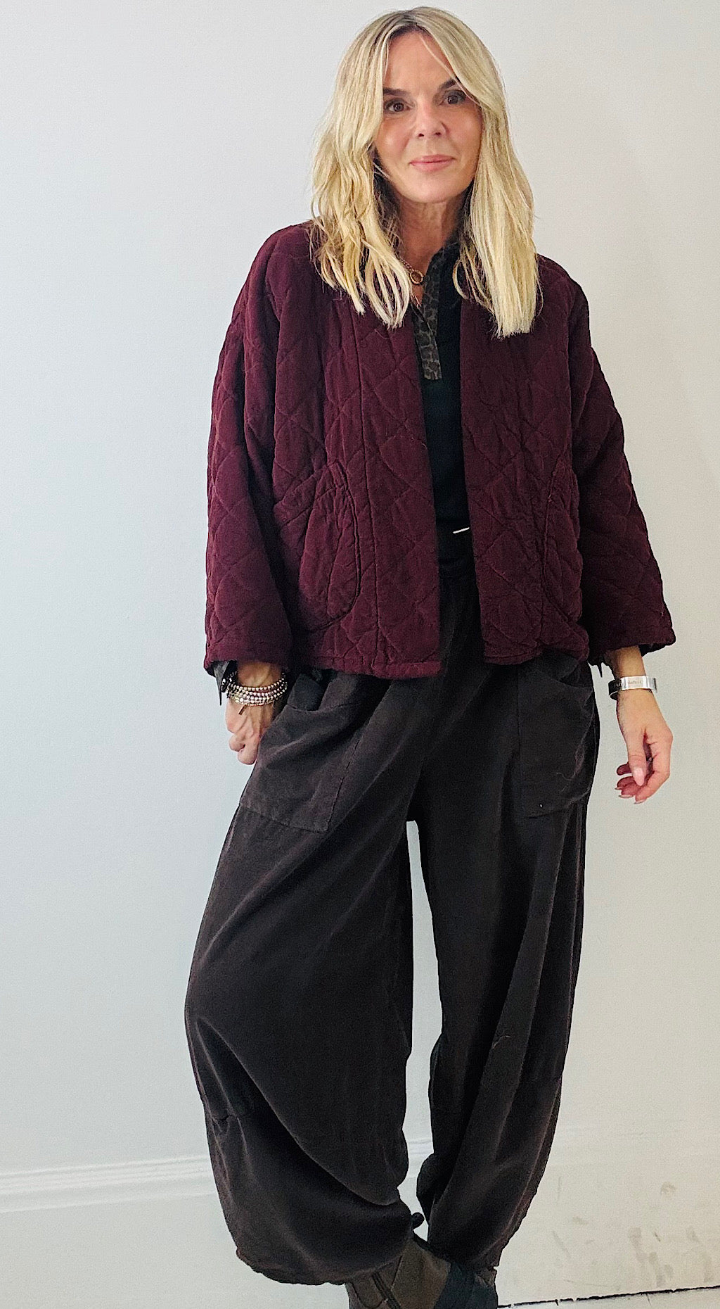 Quilted Cord Jacket - plum