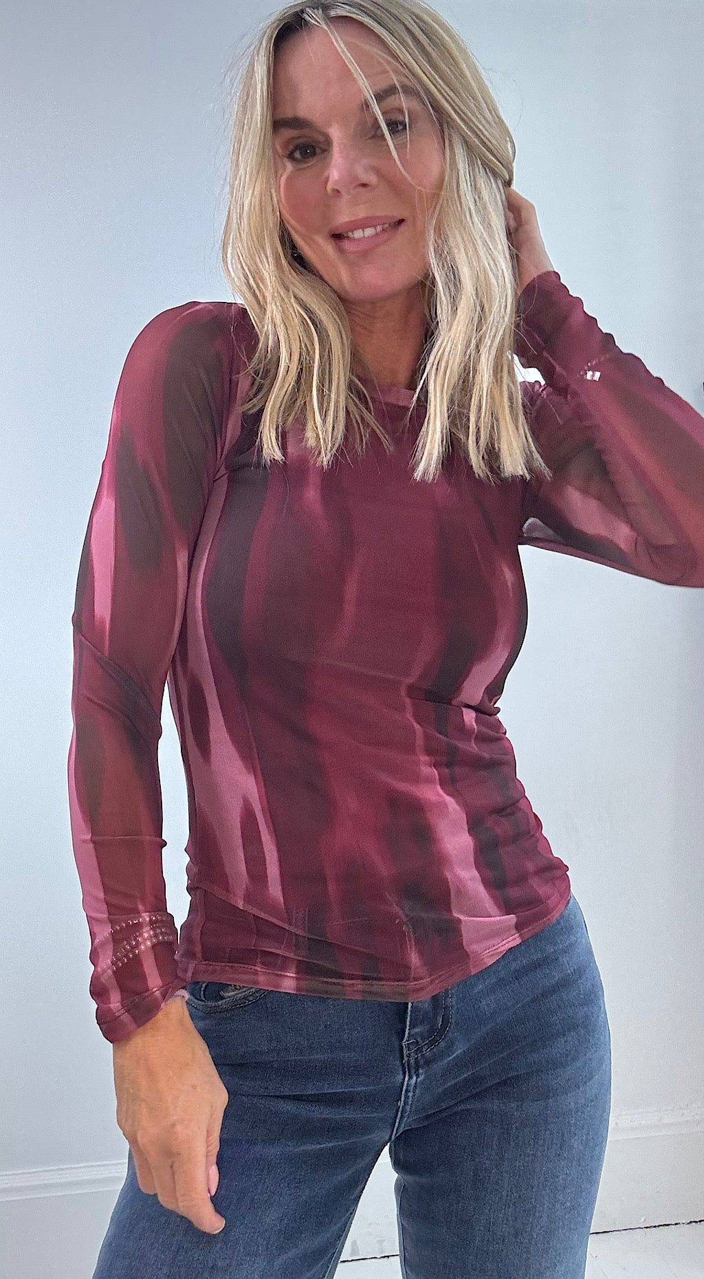 Paloma Mesh burgandy top
