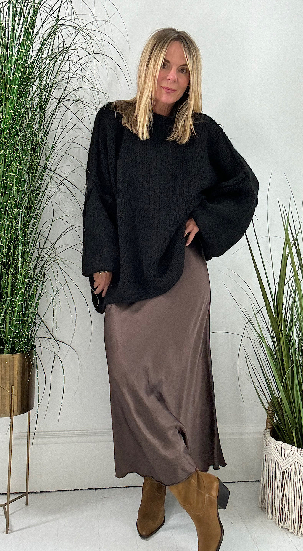 satin maxi skirt chocolate brown