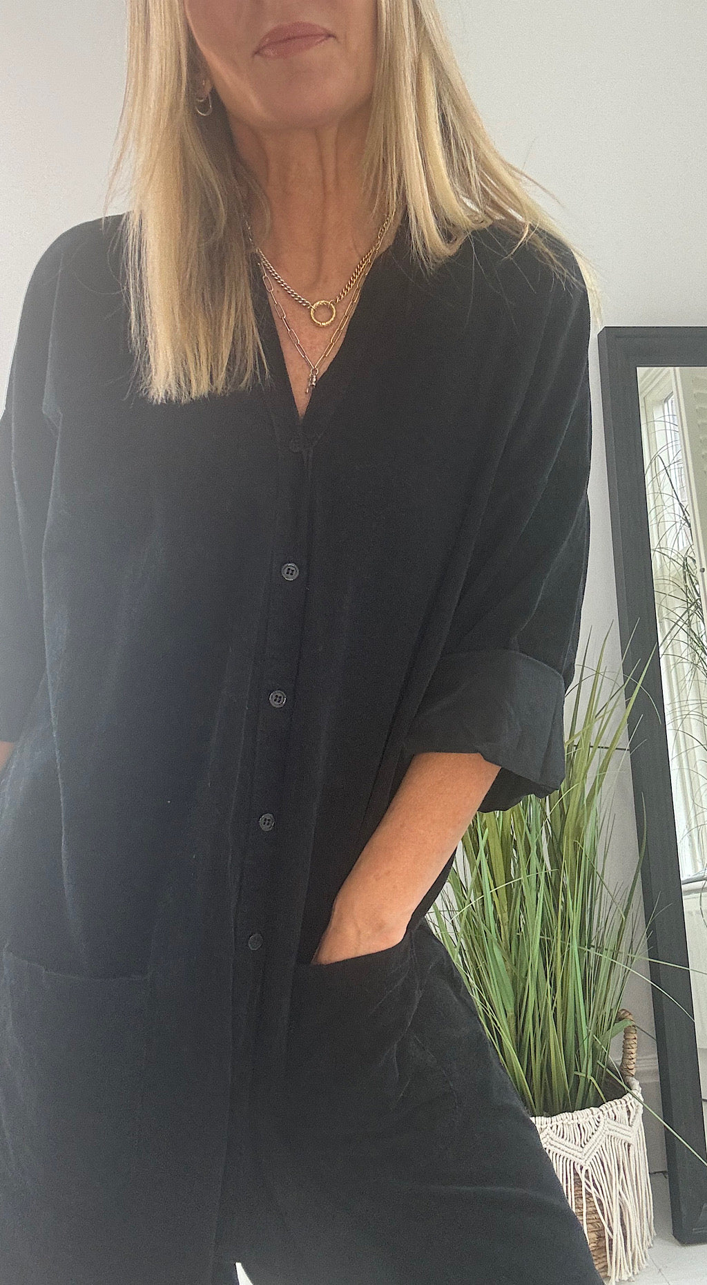 Cord boiler suit black