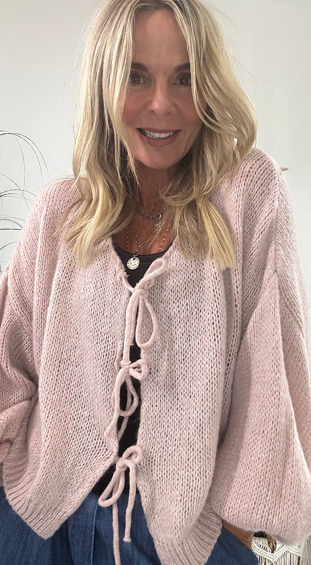 Tie Front Cardigan - vintage pink