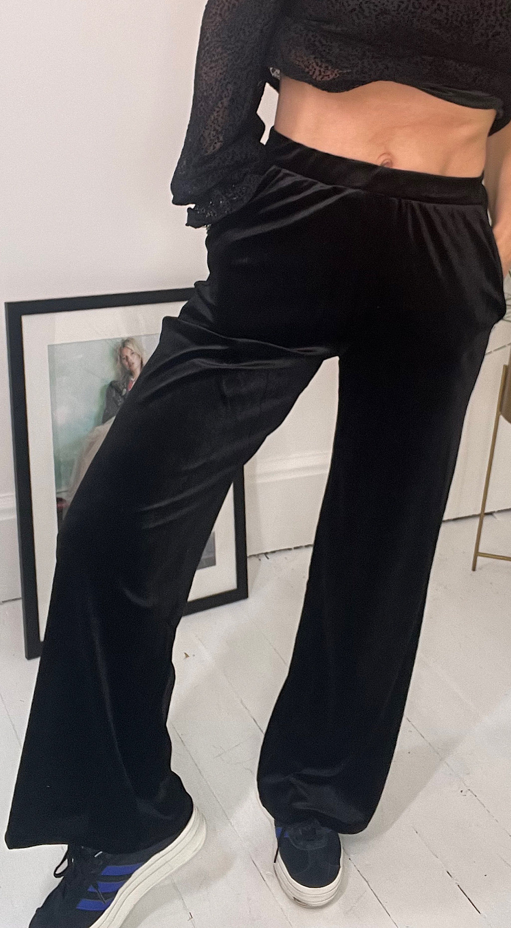 Velvet wide leg peg pant