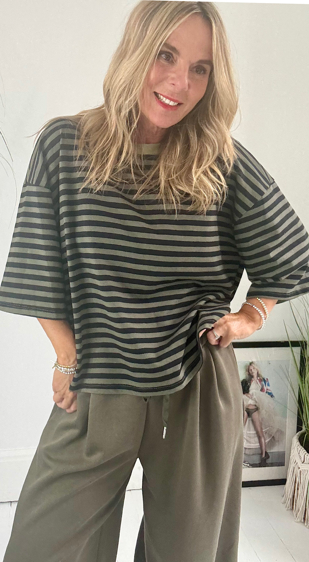 Striped Sweat Tee - Khaki