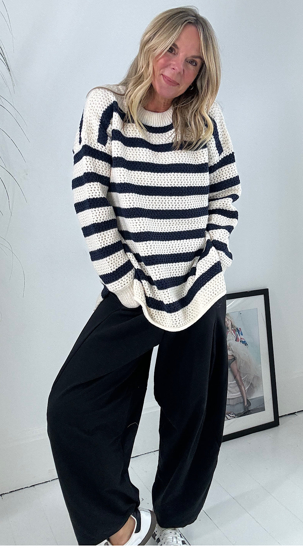 Waffle Striped Knit - navy/cream