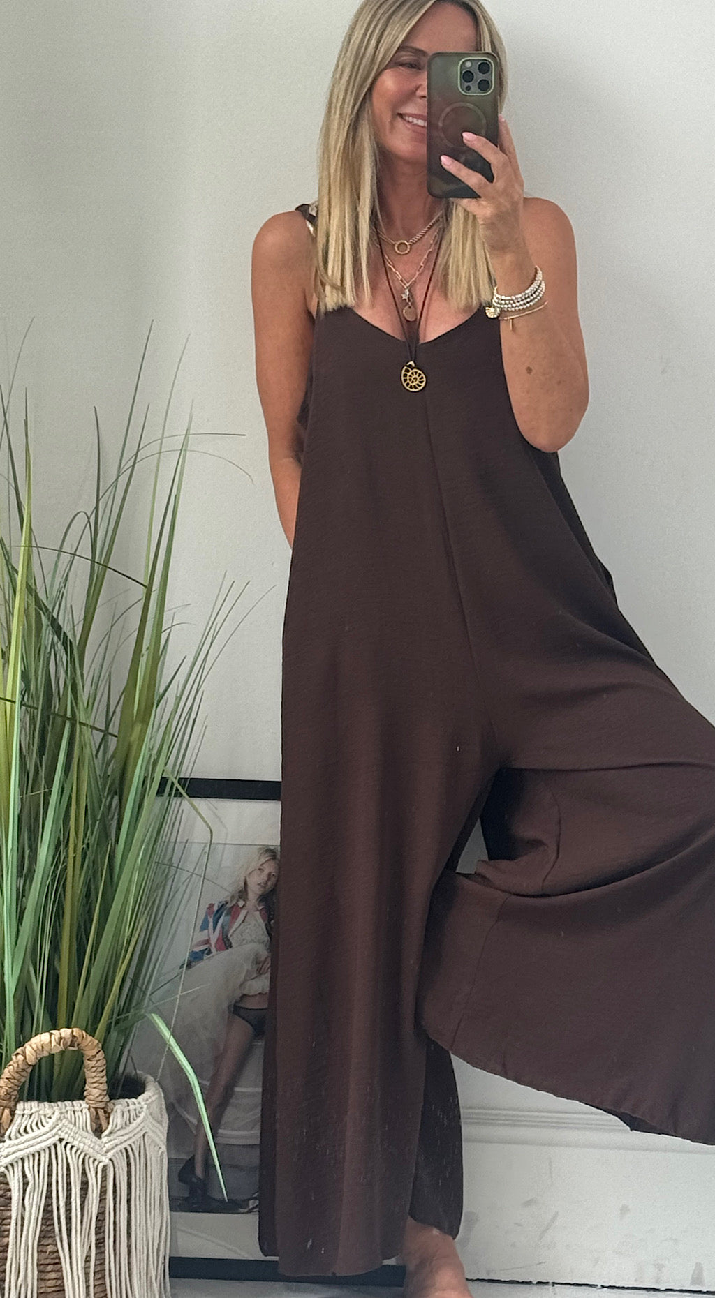 Plaited Strap Jumpsuit Chocolate
