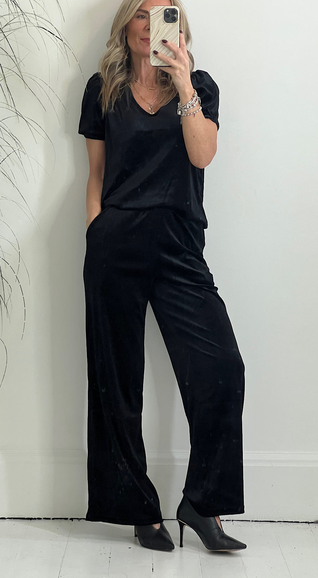 Velvet wide leg peg pant