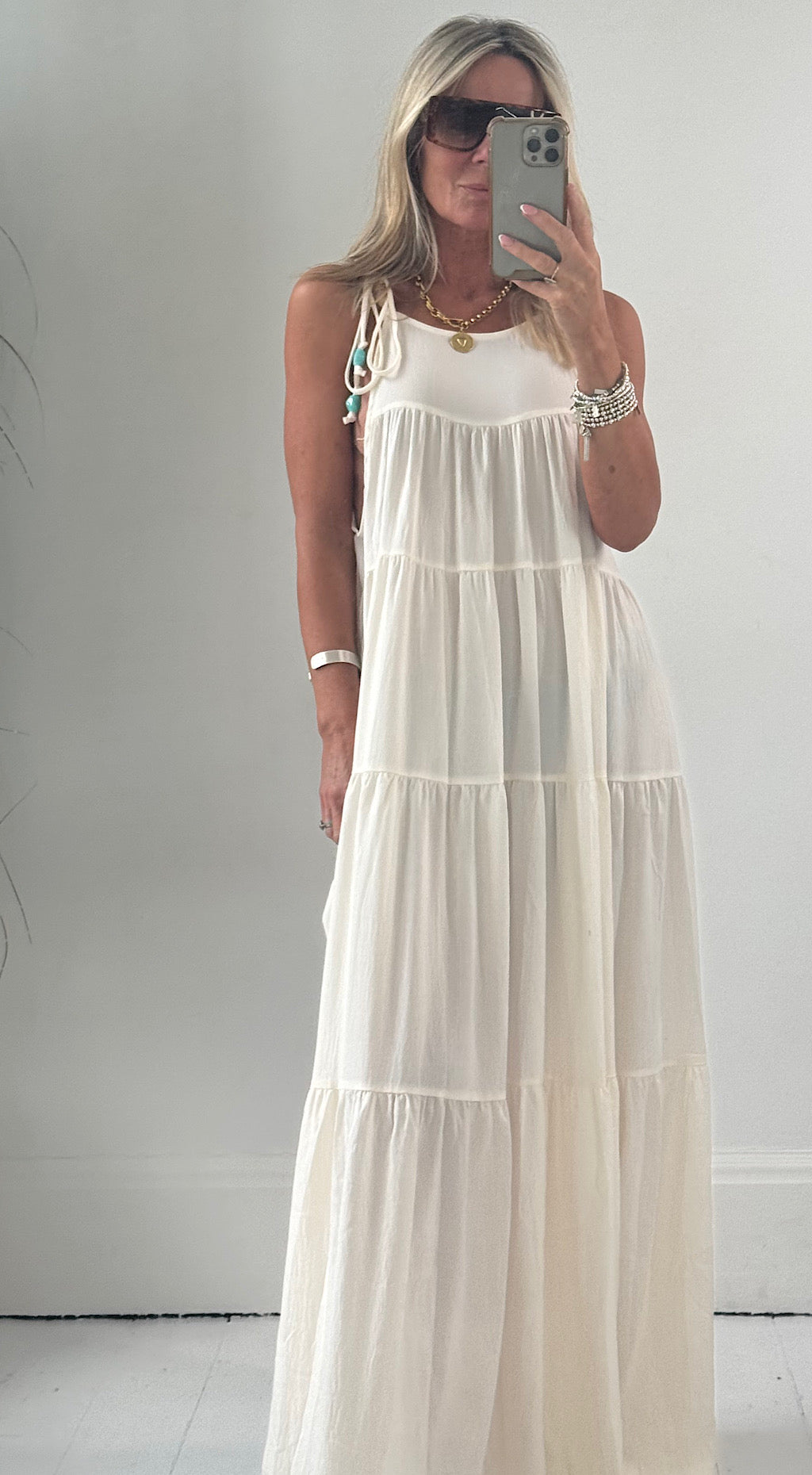 Beaded bo ho dress cream