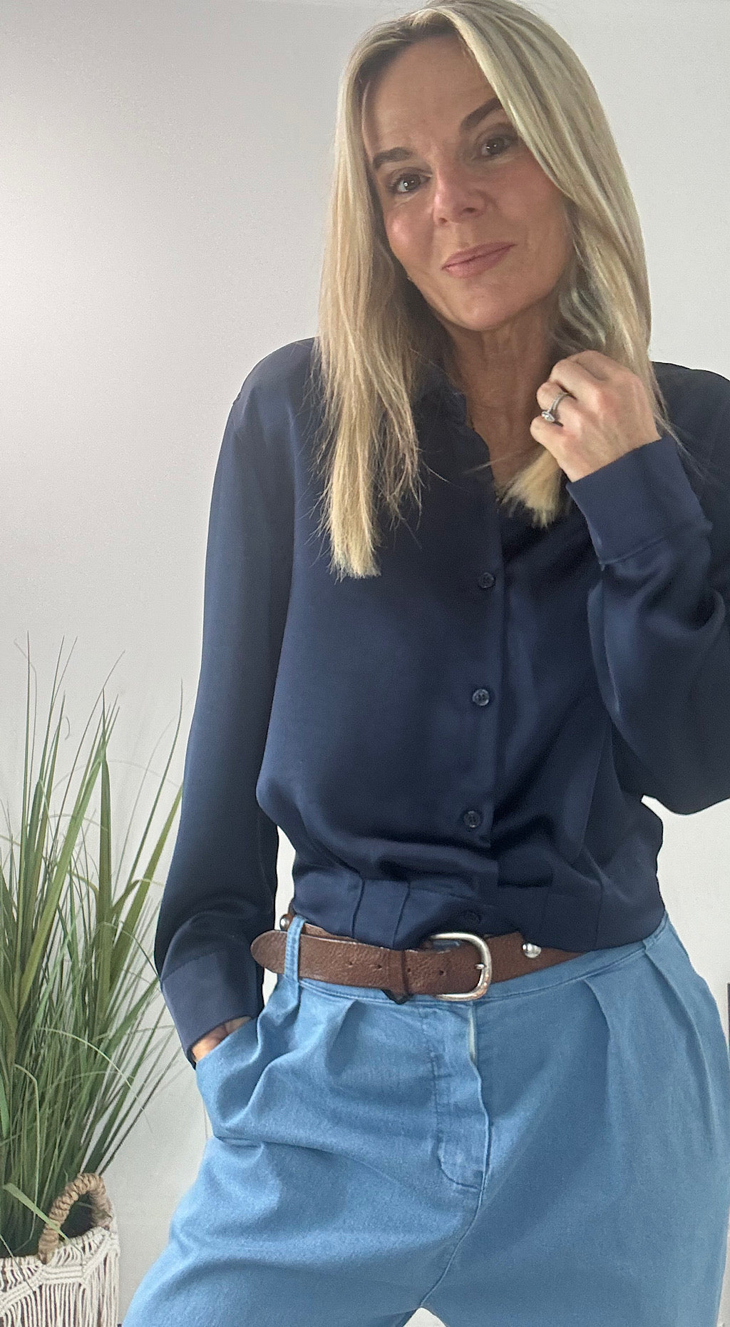 Satin Bomber Shirt - navy