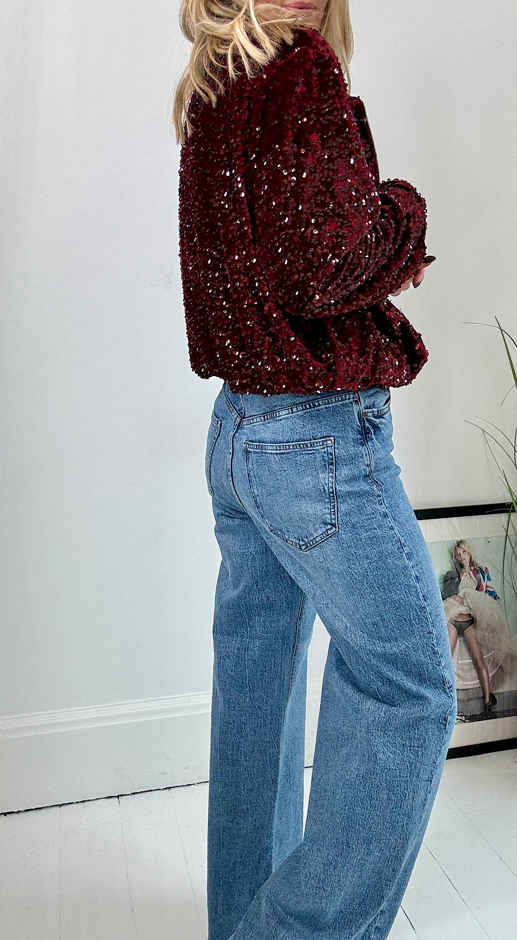 Sequin bomber burgandy