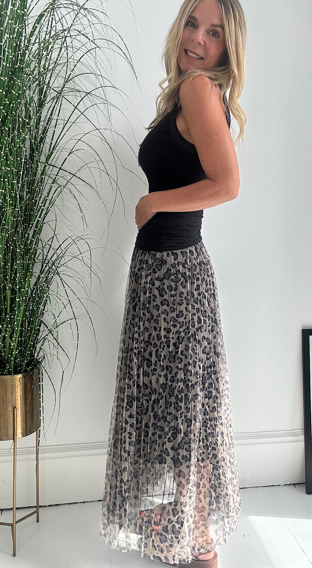 Mesh Leopard Tulle Skirt - stone