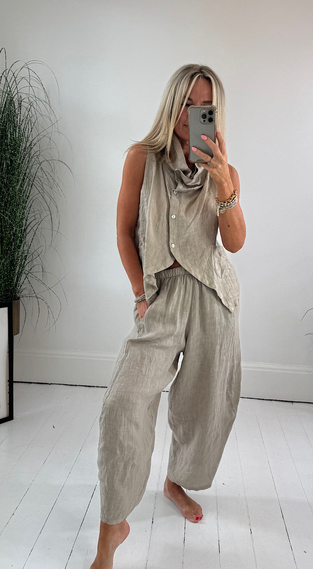 Linen cocoon pants stone