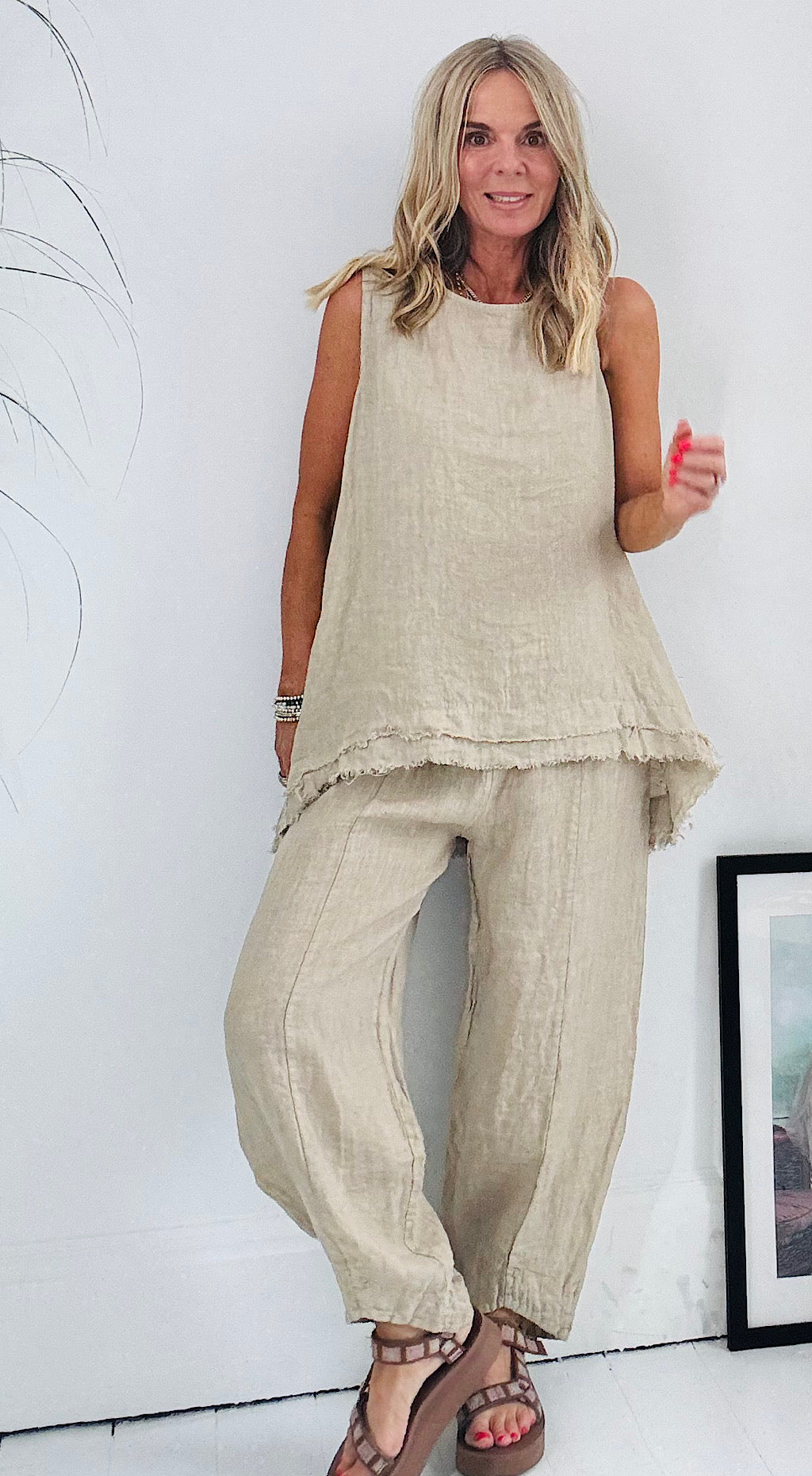 Peg linen pant stone