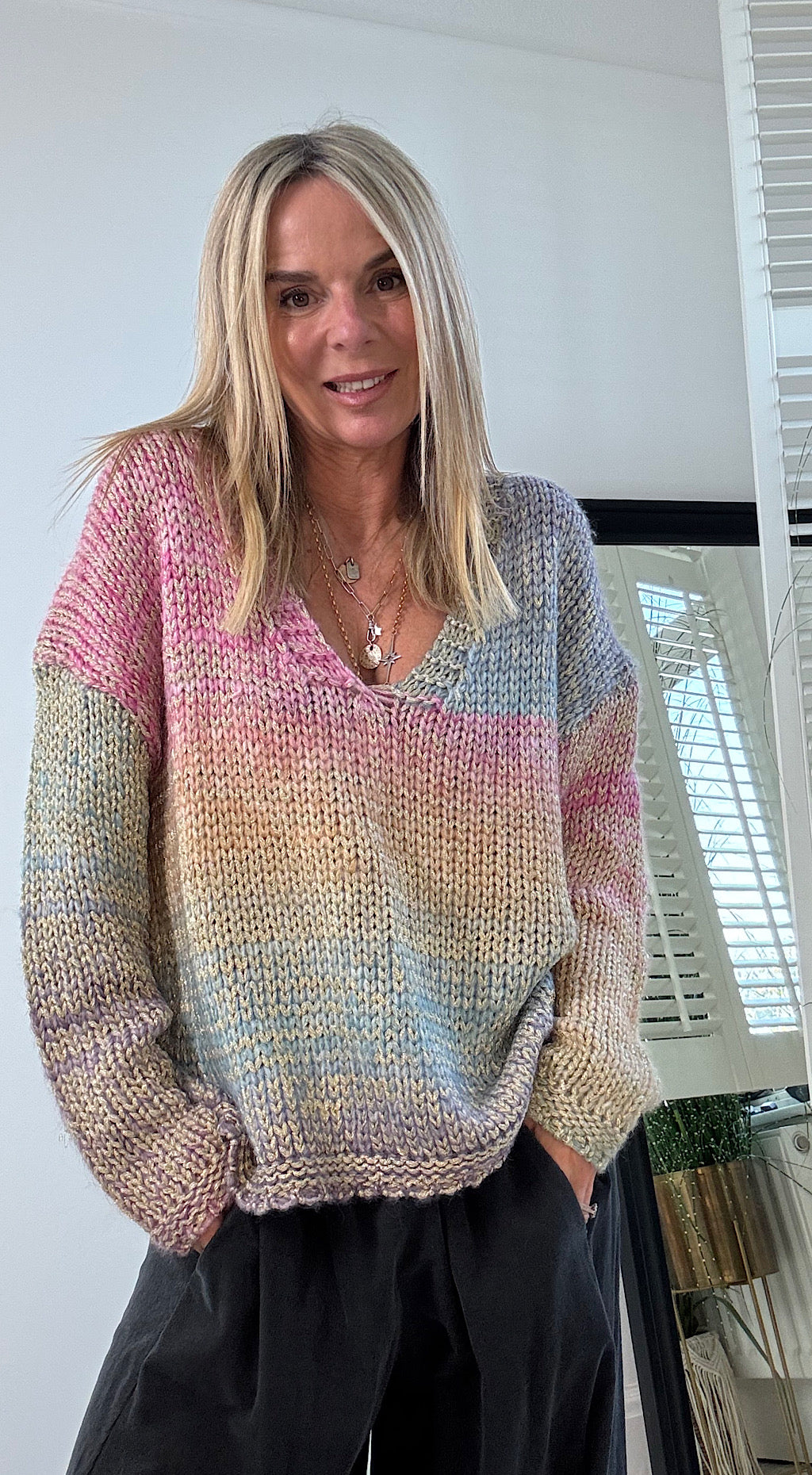 Rainbow v-neck knit