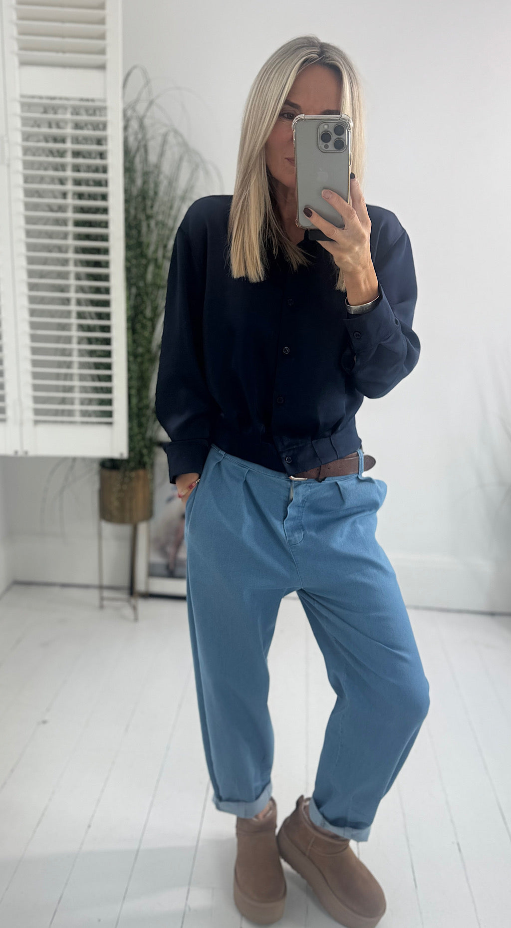 Satin Bomber Shirt - navy