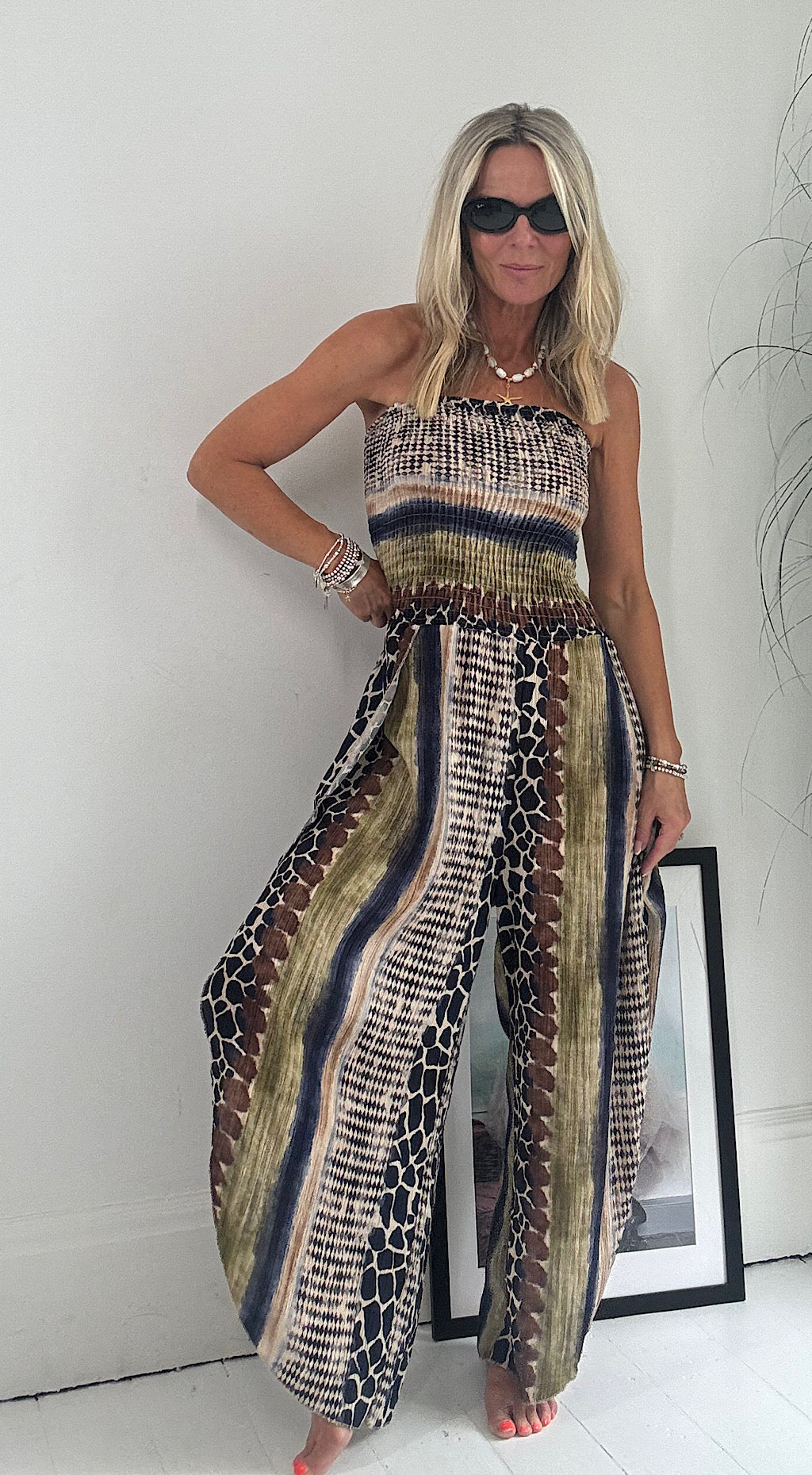 Tribal Print Hareem Jumpsuit - blue mix