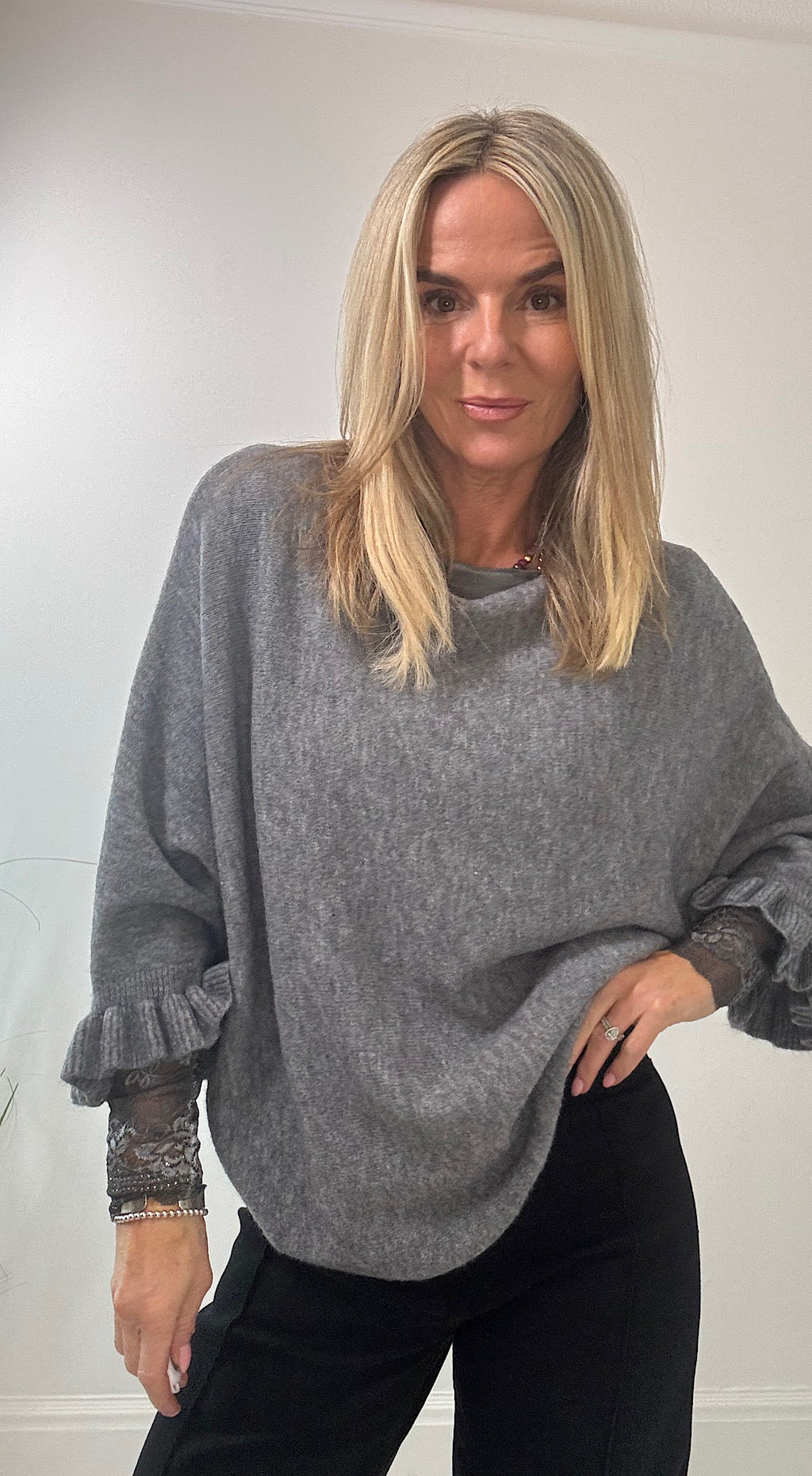 Frill Sleeve Knit - grey