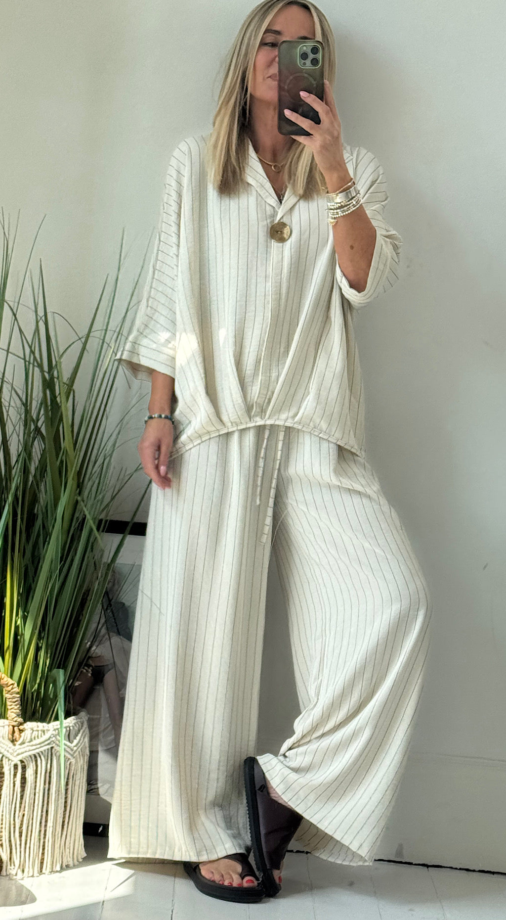 Cream Pinstripe Suit