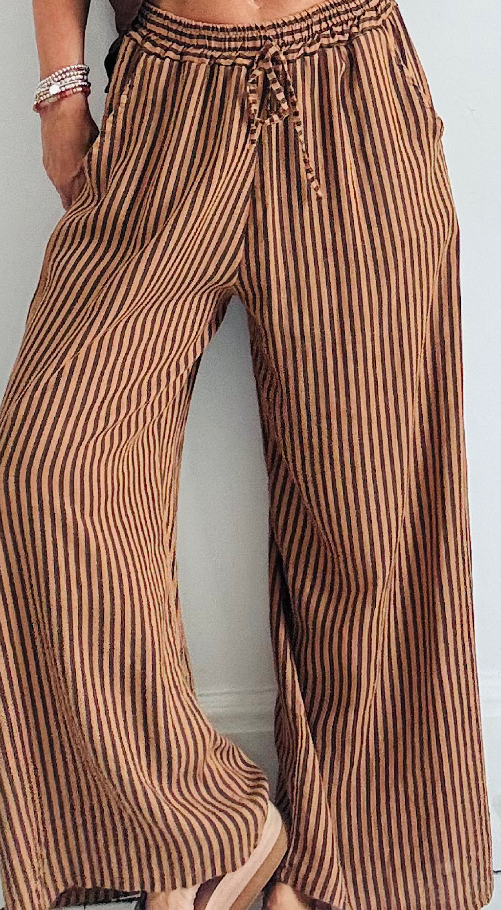 Linen Striped Pant - rust/brown mix