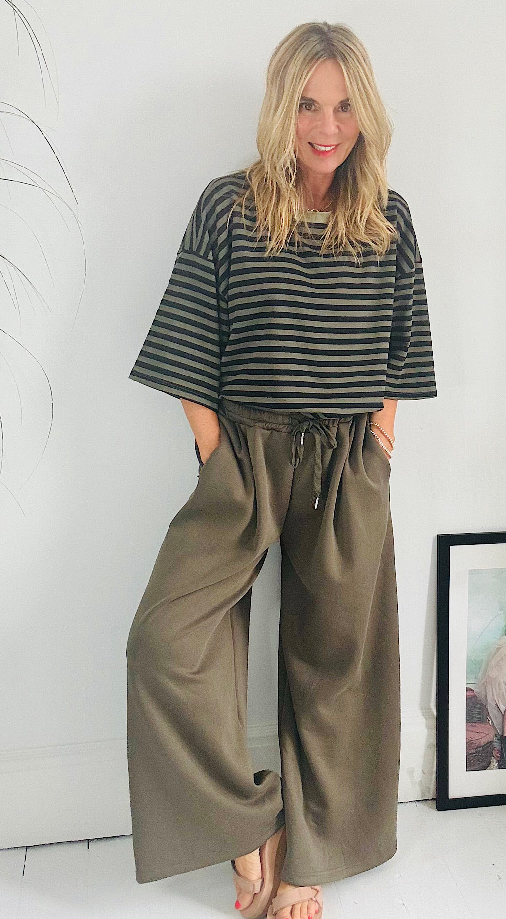 Striped Sweat Tee - Khaki