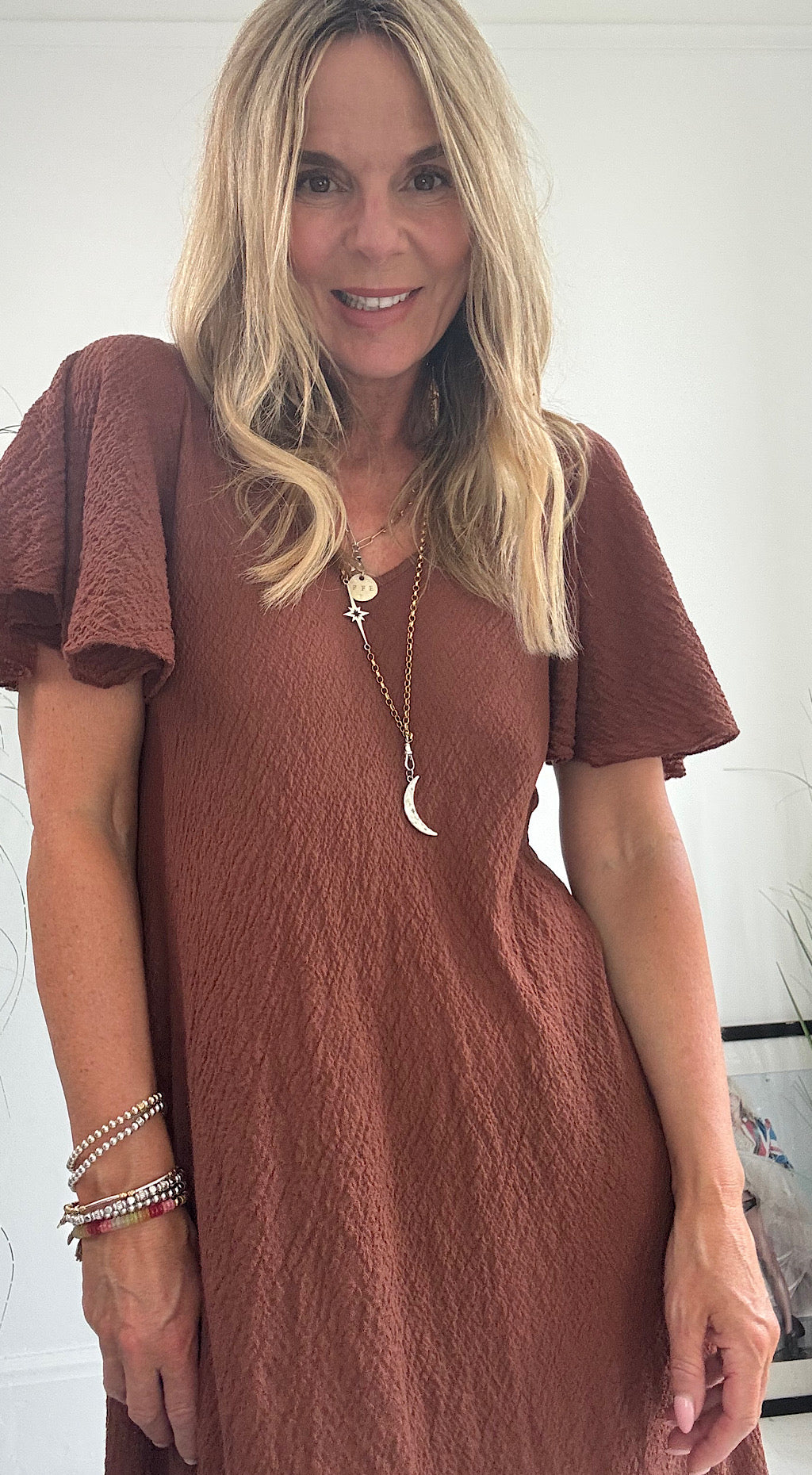 V neck slip dress brown