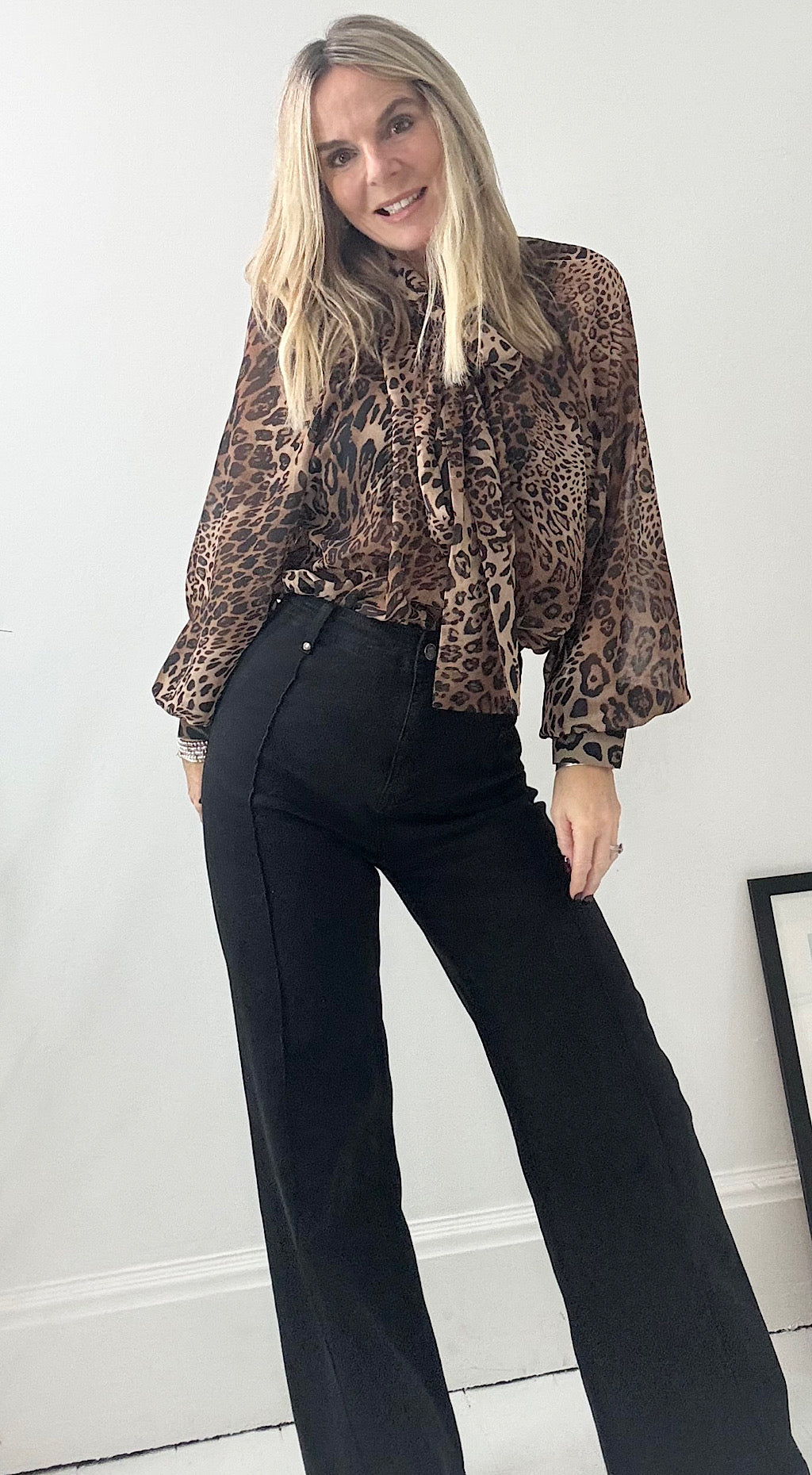 Leopard bow tie blouse
