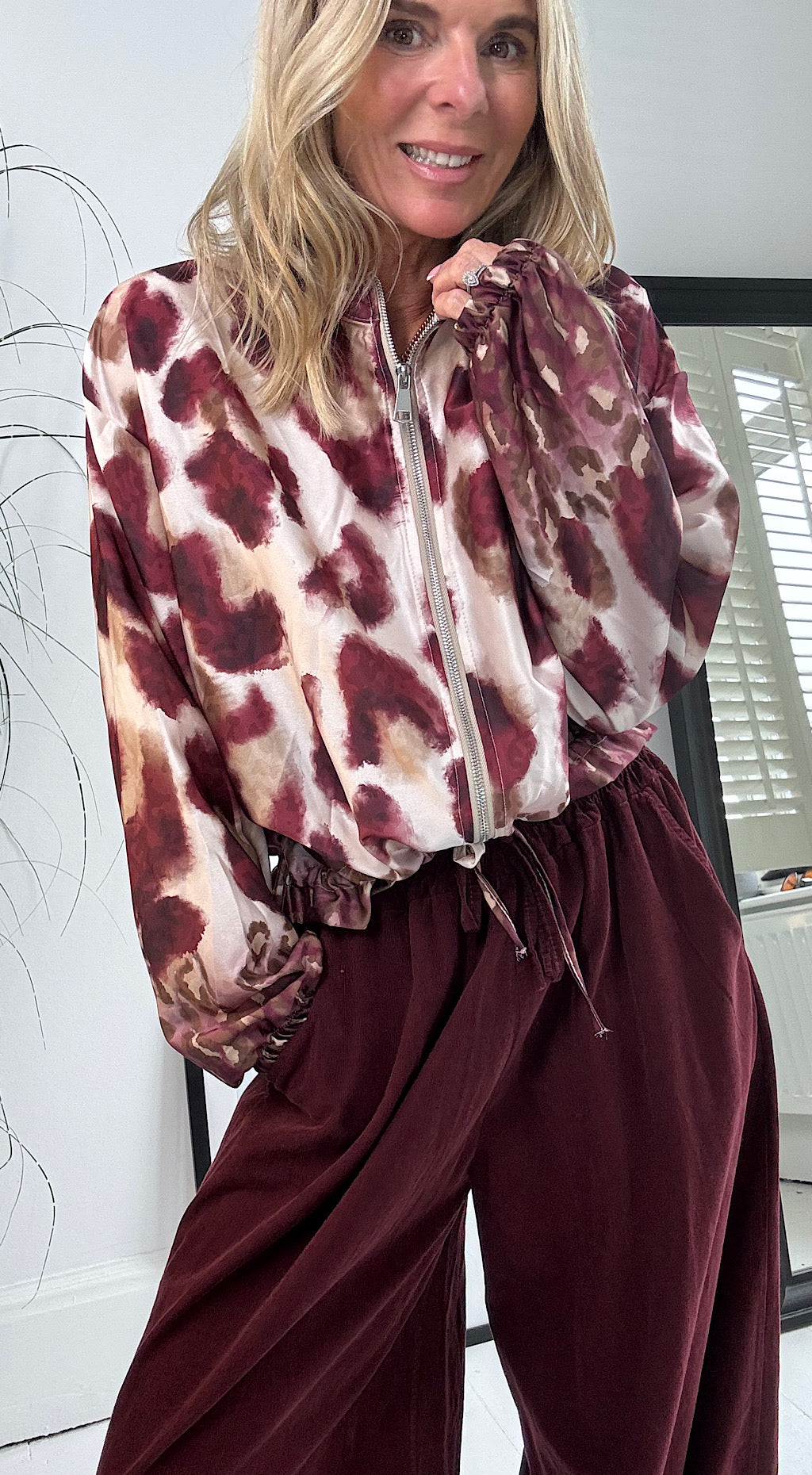 Burgundy Mix Bomber Jacket