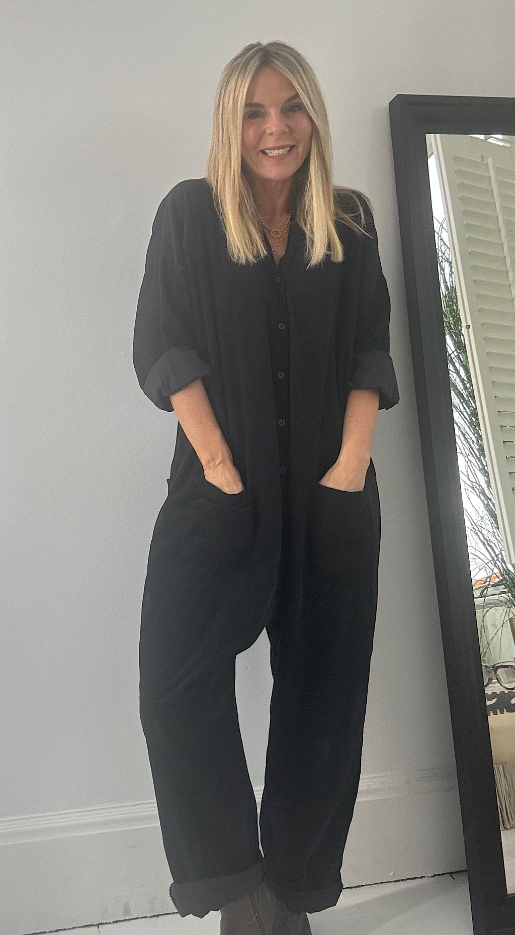 Cord boiler suit black