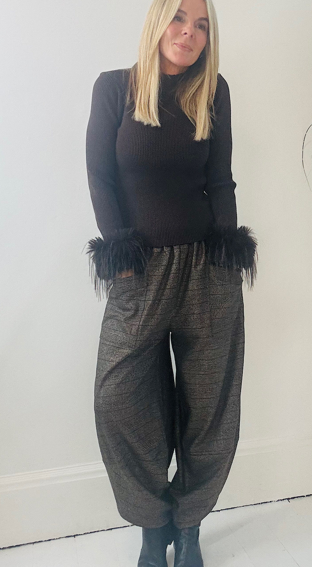 Tweed Pocket Cocoon Pant - black mix